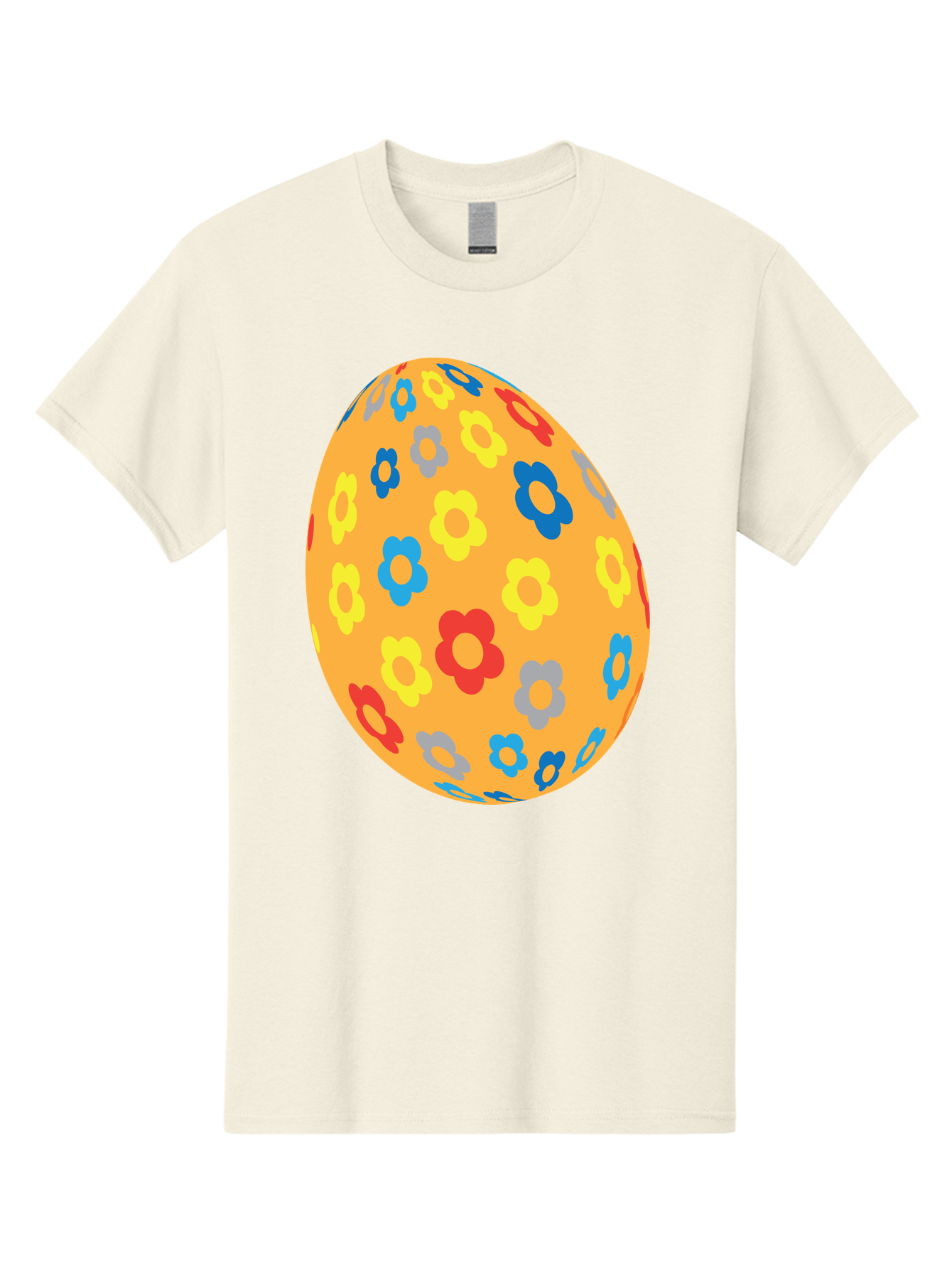 Floral-Easter-Egg Men'S Graphic Tee, 100% Cotton, Comfortable Casual Summer Wear, Machine Washable, Orange Easter Egg, Colorful Flowers, Decorative Pattern, Festive Design, Spring Theme, Vibrant Colors, Easter Decoration, Floral Motif Aac728