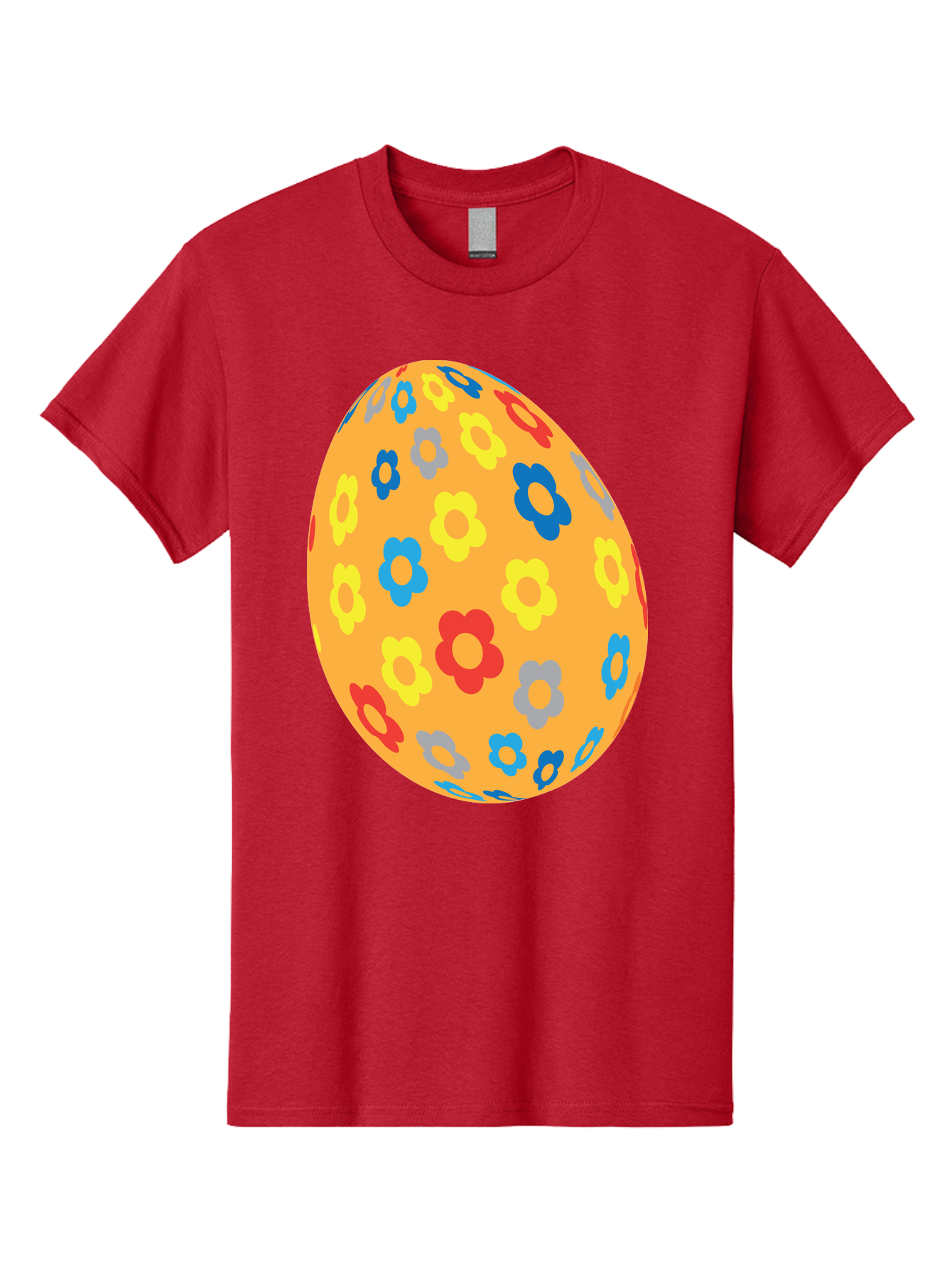 Floral-Easter-Egg Men'S Graphic Tee, 100% Cotton, Comfortable Casual Summer Wear, Machine Washable, Orange Easter Egg, Colorful Flowers, Decorative Pattern, Festive Design, Spring Theme, Vibrant Colors, Easter Decoration, Floral Motif Aac728