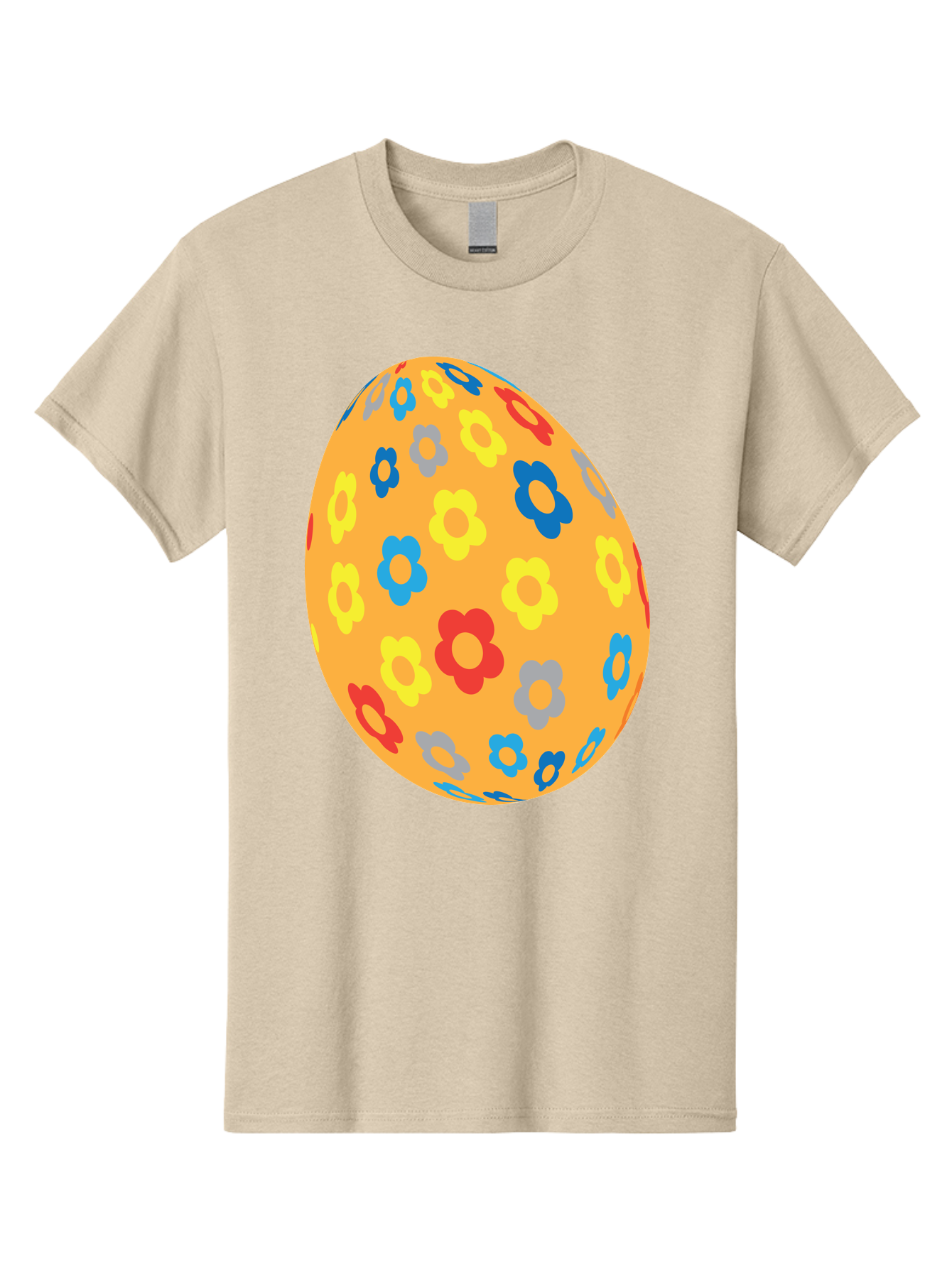 Floral-Easter-Egg Men'S Graphic Tee, 100% Cotton, Comfortable Casual Summer Wear, Machine Washable, Orange Easter Egg, Colorful Flowers, Decorative Pattern, Festive Design, Spring Theme, Vibrant Colors, Easter Decoration, Floral Motif Aac728