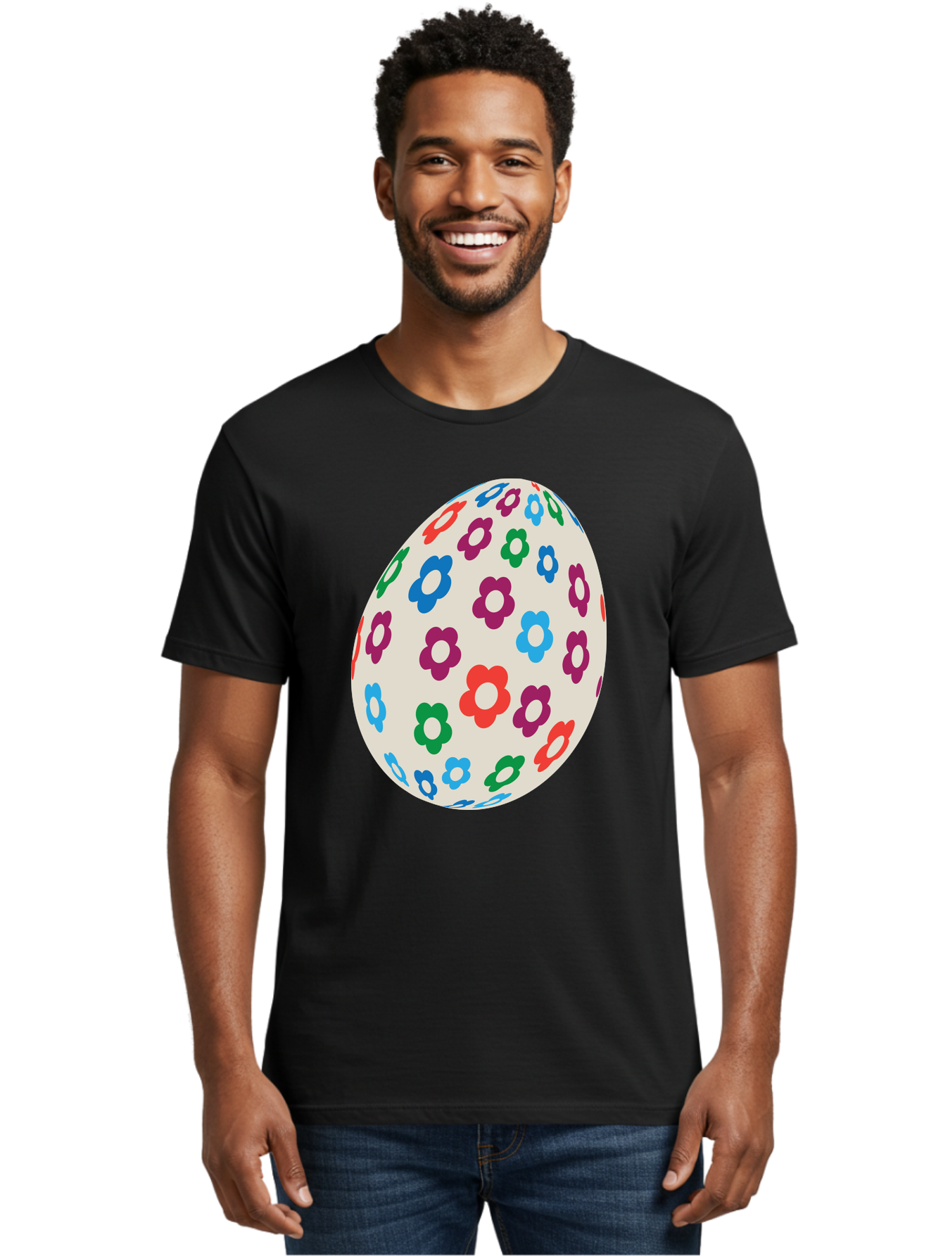Floral-Egg-1 Men'S Graphic Tee, 100% Cotton, Comfortable Casual Summer Wear, Machine Washable, Colorful Flowers, Easter Egg Decoration, Floral Pattern, Pastel Colors, Festive Design, Spring Theme, Easter Celebration Aac729
