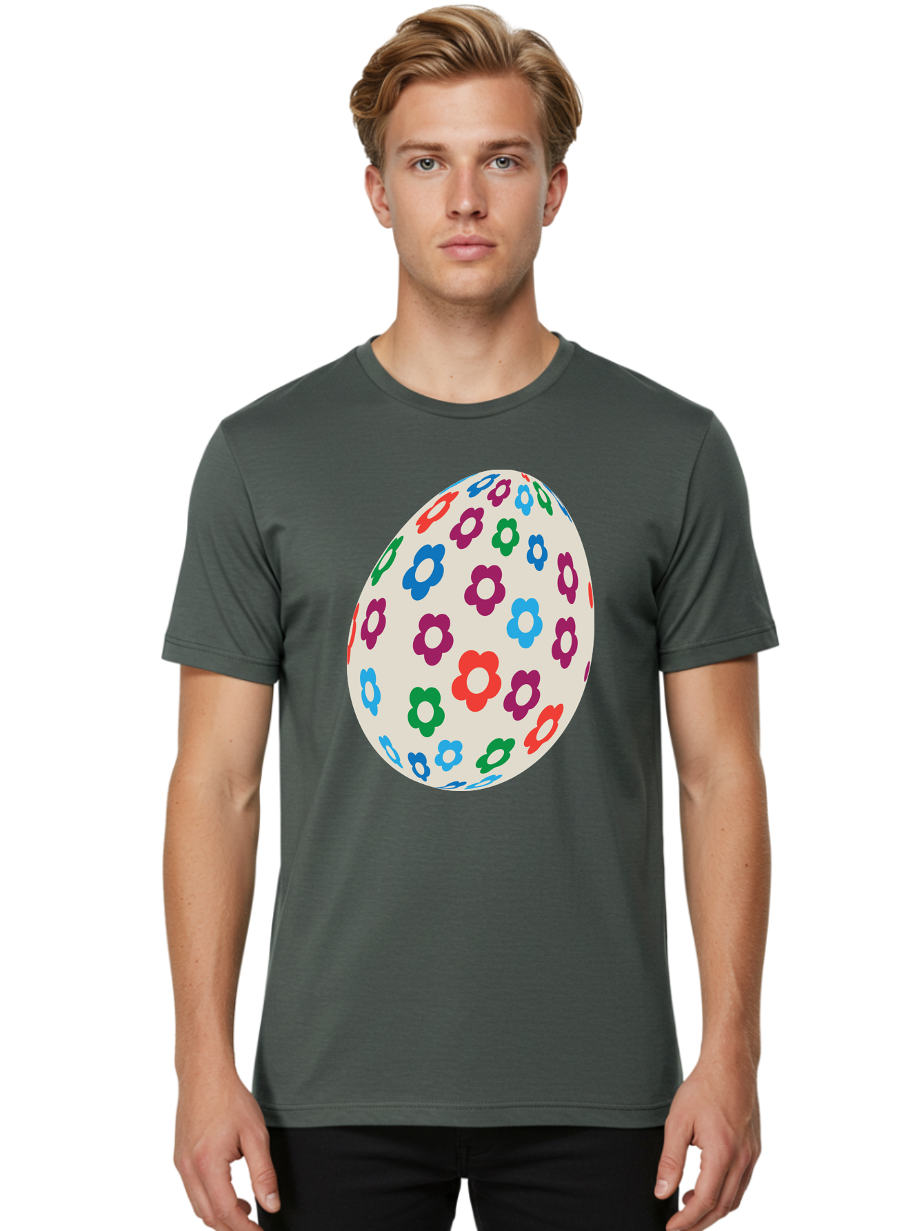 Floral-Egg-1 Men'S Graphic Tee, 100% Cotton, Comfortable Casual Summer Wear, Machine Washable, Colorful Flowers, Easter Egg Decoration, Floral Pattern, Pastel Colors, Festive Design, Spring Theme, Easter Celebration Aac729