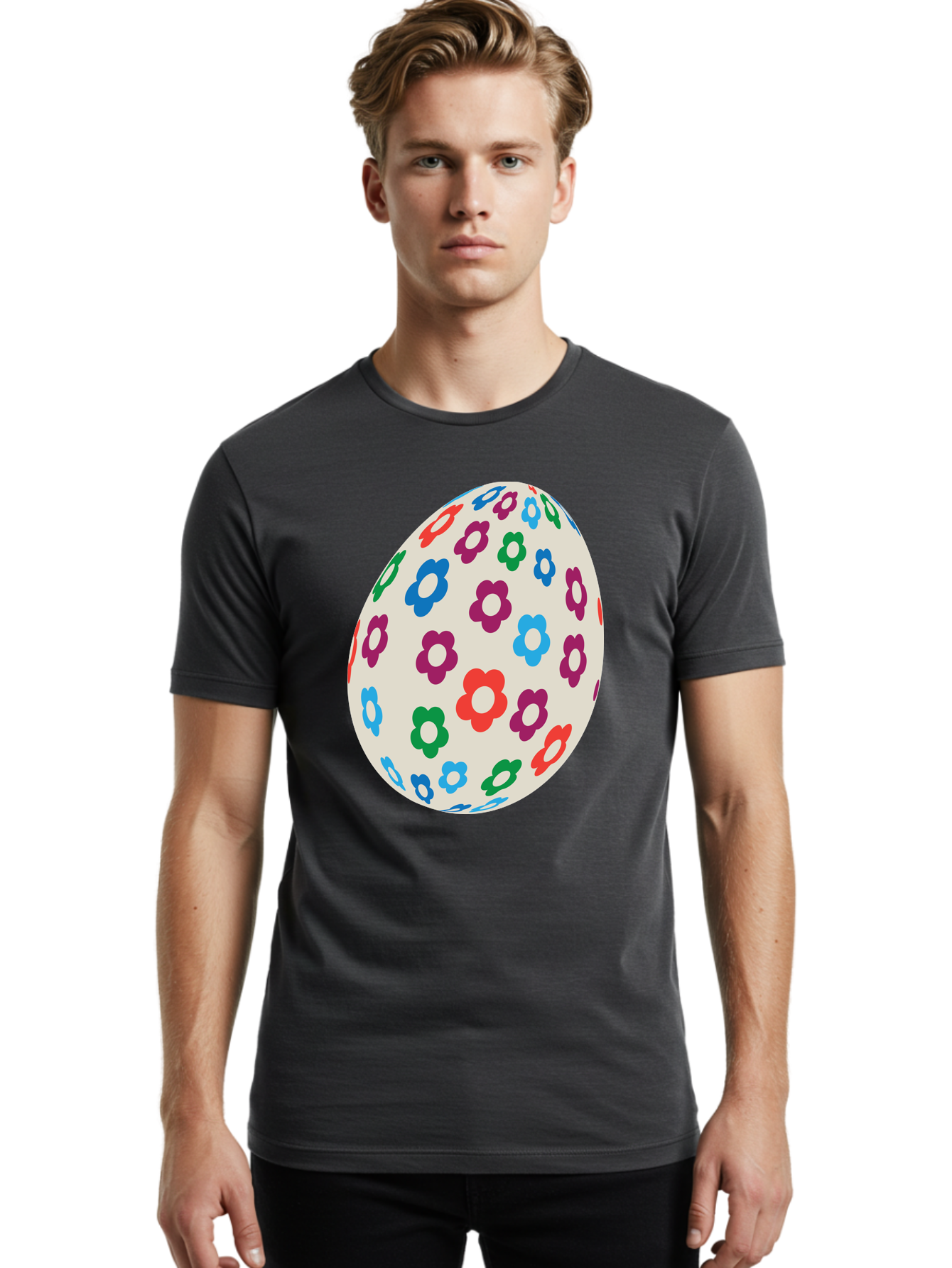 Floral-Egg-1 Men'S Graphic Tee, 100% Cotton, Comfortable Casual Summer Wear, Machine Washable, Colorful Flowers, Easter Egg Decoration, Floral Pattern, Pastel Colors, Festive Design, Spring Theme, Easter Celebration Aac729