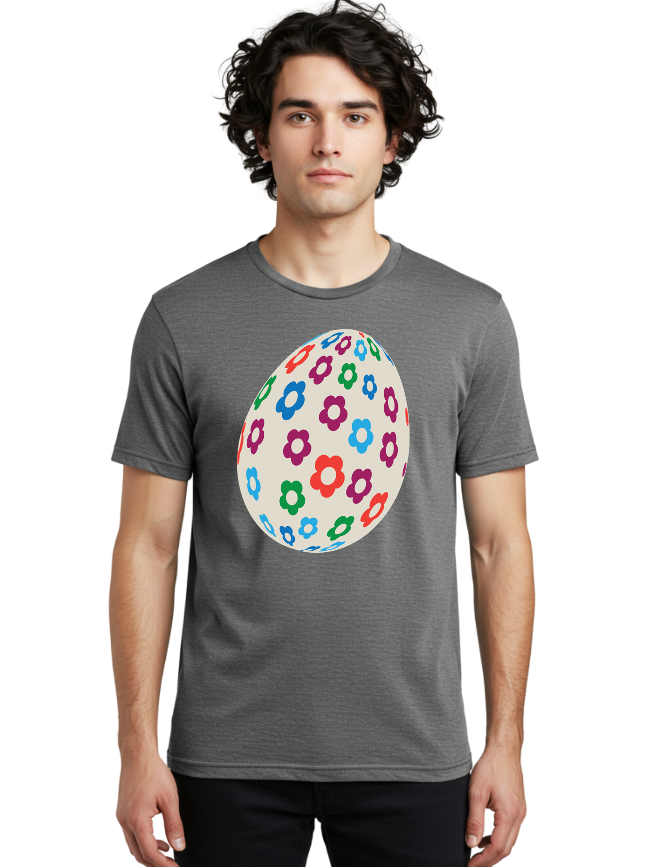 Floral-Egg-1 Men'S Graphic Tee, 100% Cotton, Comfortable Casual Summer Wear, Machine Washable, Colorful Flowers, Easter Egg Decoration, Floral Pattern, Pastel Colors, Festive Design, Spring Theme, Easter Celebration Aac729