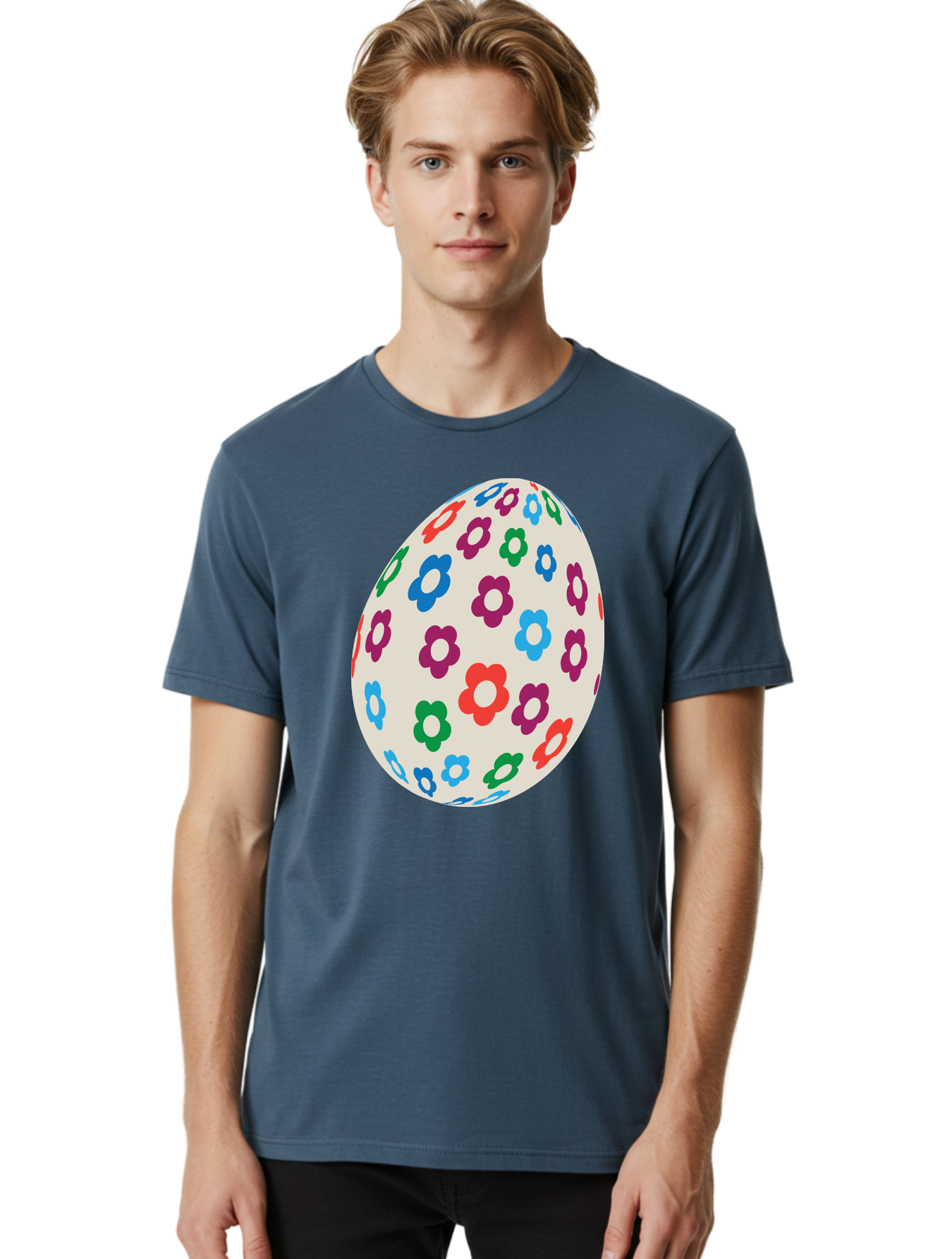 Floral-Egg-1 Men'S Graphic Tee, 100% Cotton, Comfortable Casual Summer Wear, Machine Washable, Colorful Flowers, Easter Egg Decoration, Floral Pattern, Pastel Colors, Festive Design, Spring Theme, Easter Celebration Aac729