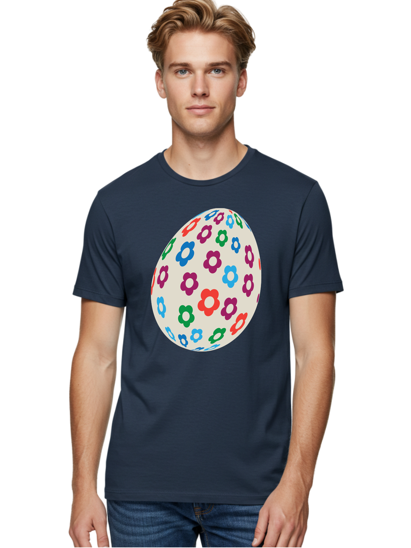Floral-Egg-1 Men'S Graphic Tee, 100% Cotton, Comfortable Casual Summer Wear, Machine Washable, Colorful Flowers, Easter Egg Decoration, Floral Pattern, Pastel Colors, Festive Design, Spring Theme, Easter Celebration Aac729