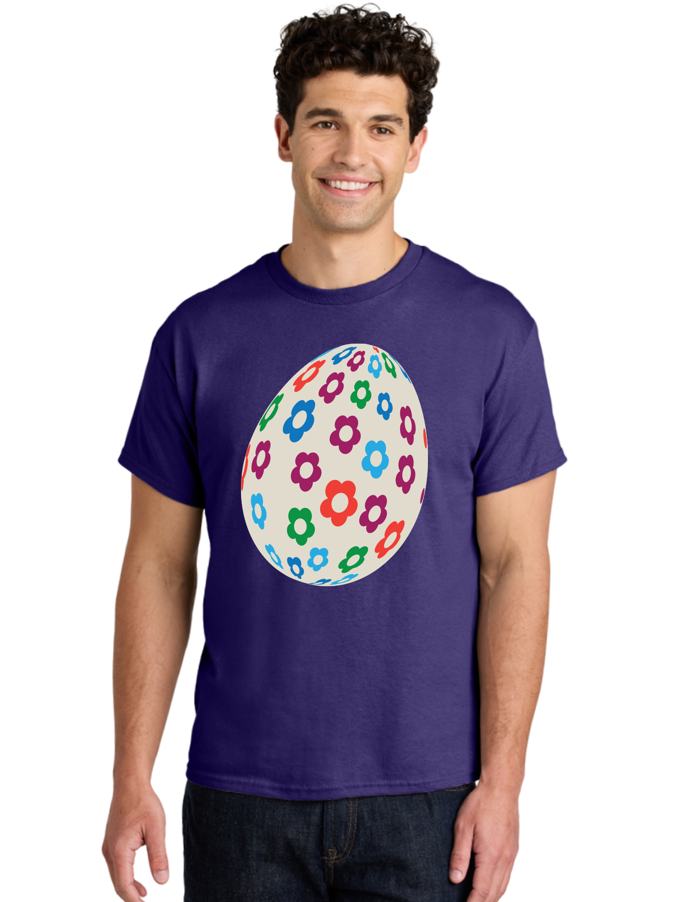 Floral-Egg-1 Men'S Graphic Tee, 100% Cotton, Comfortable Casual Summer Wear, Machine Washable, Colorful Flowers, Easter Egg Decoration, Floral Pattern, Pastel Colors, Festive Design, Spring Theme, Easter Celebration Aac729