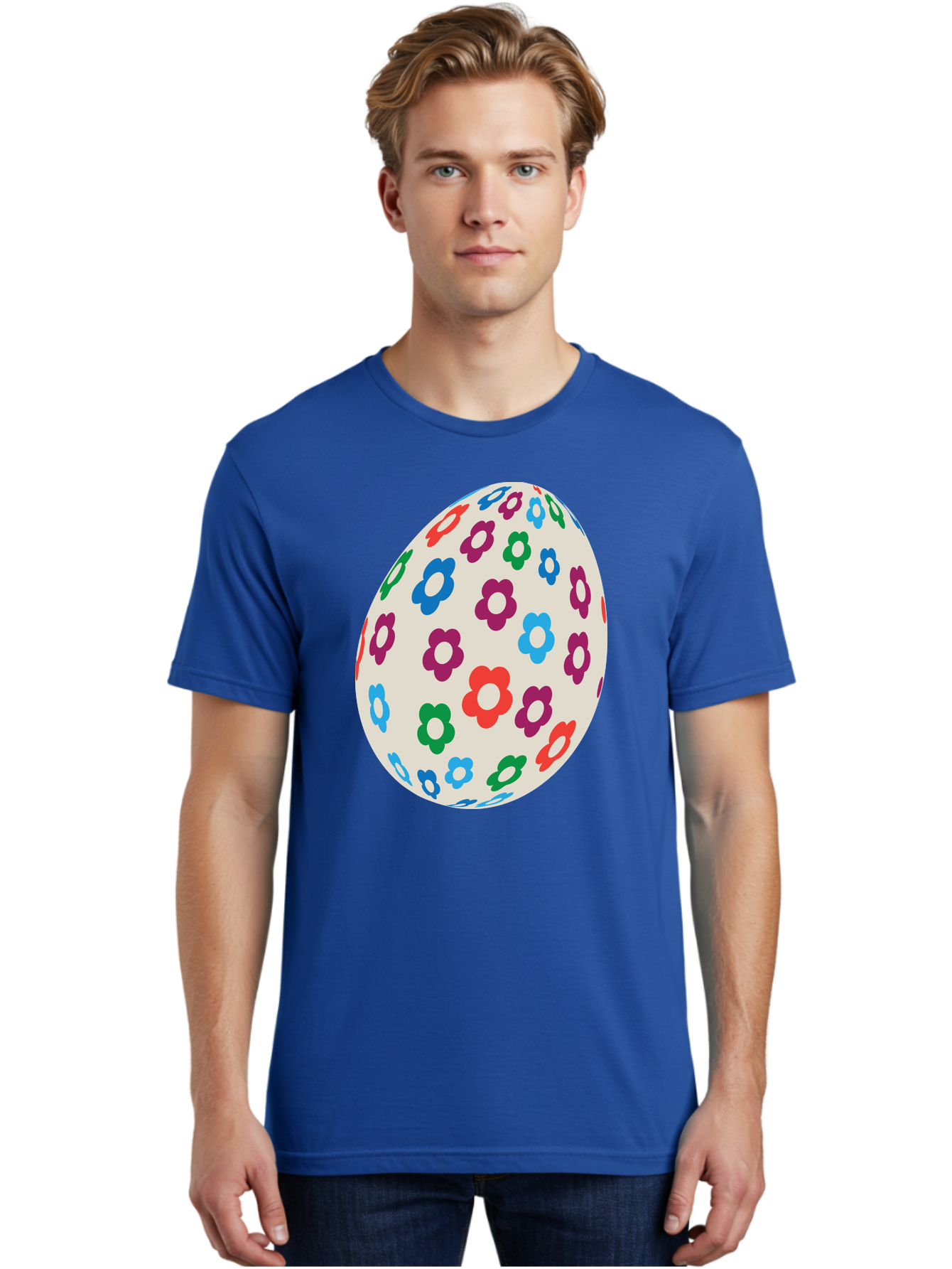 Floral-Egg-1 Men'S Graphic Tee, 100% Cotton, Comfortable Casual Summer Wear, Machine Washable, Colorful Flowers, Easter Egg Decoration, Floral Pattern, Pastel Colors, Festive Design, Spring Theme, Easter Celebration Aac729