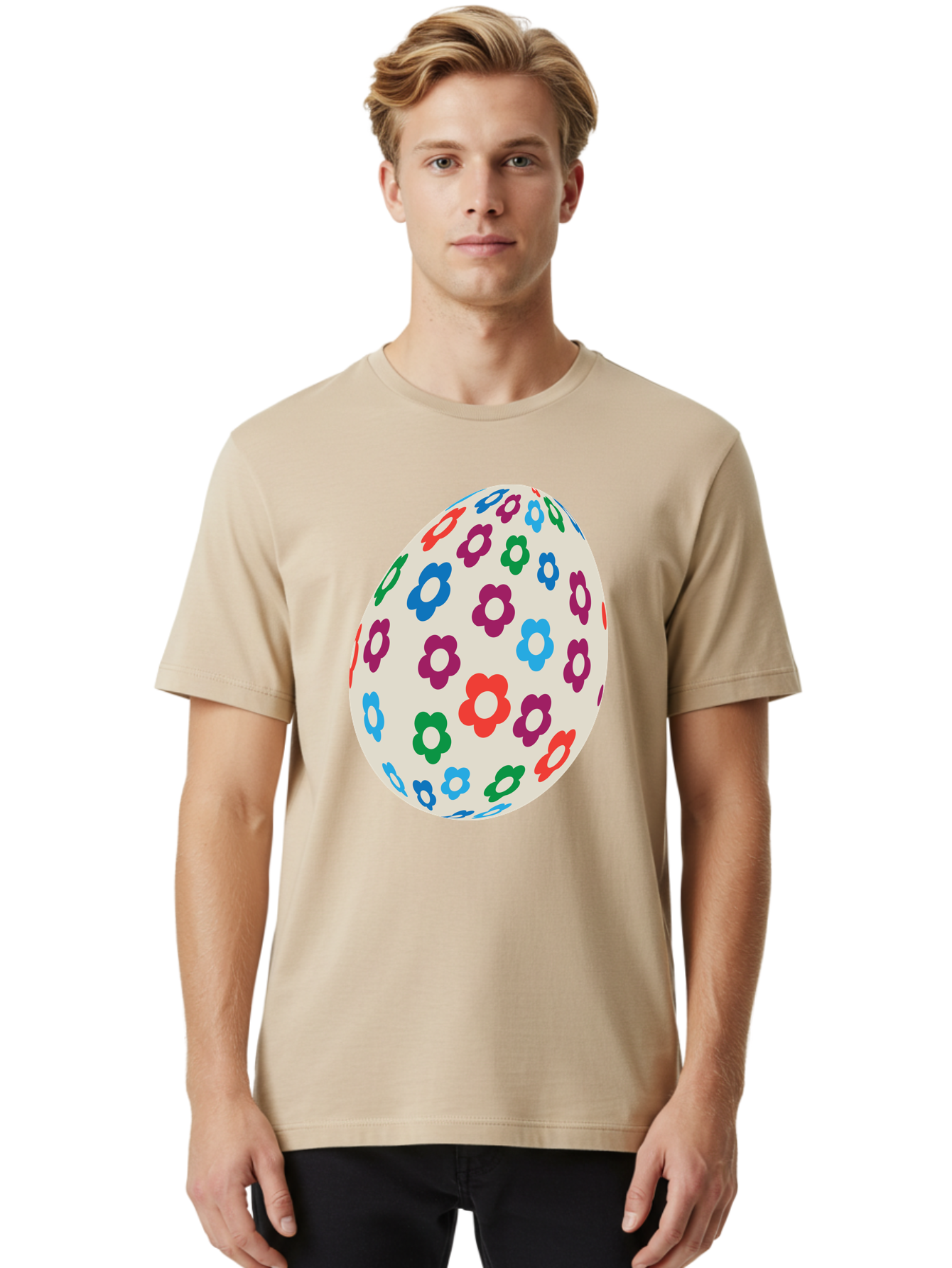 Floral-Egg-1 Men'S Graphic Tee, 100% Cotton, Comfortable Casual Summer Wear, Machine Washable, Colorful Flowers, Easter Egg Decoration, Floral Pattern, Pastel Colors, Festive Design, Spring Theme, Easter Celebration Aac729