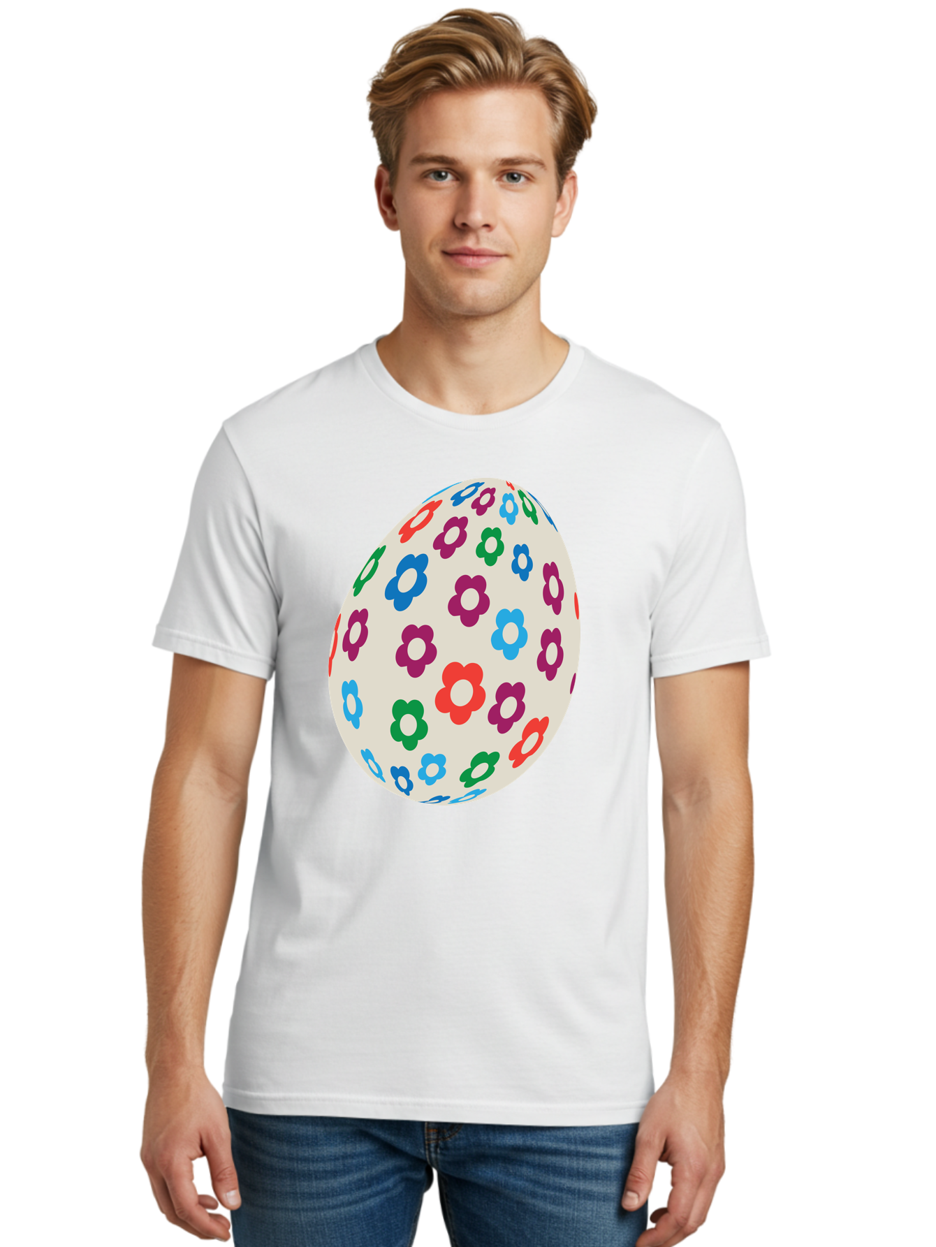 Floral-Egg-1 Men'S Graphic Tee, 100% Cotton, Comfortable Casual Summer Wear, Machine Washable, Colorful Flowers, Easter Egg Decoration, Floral Pattern, Pastel Colors, Festive Design, Spring Theme, Easter Celebration Aac729