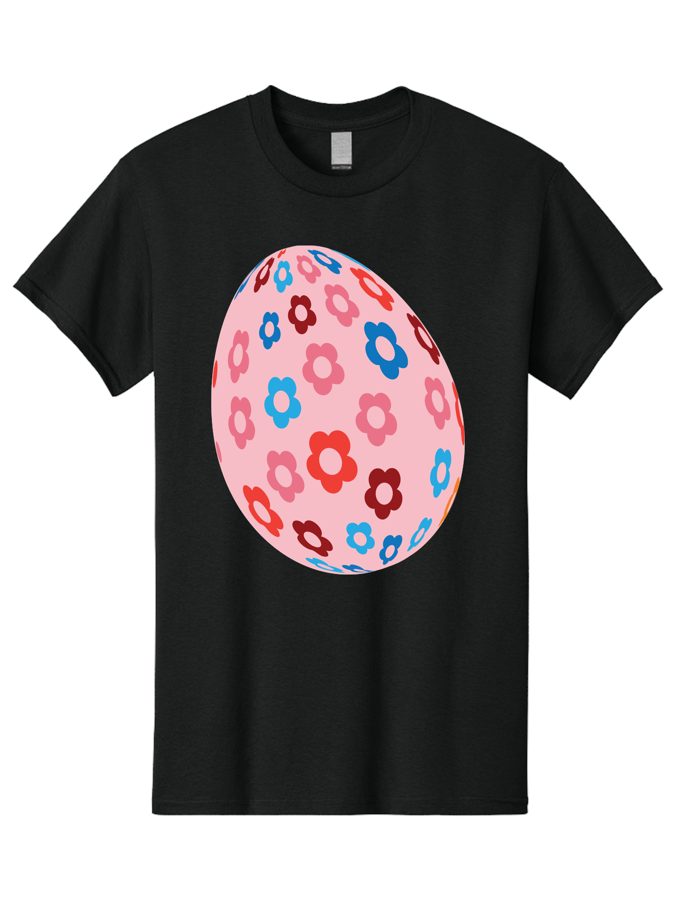 Floral-Egg-2 Men'S Graphic Tee, 100% Cotton, Comfortable Casual Summer Wear, Machine Washable, Easter Egg, Floral Pattern, Pink Background, Red Flowers, Blue Flowers, Colorful Design, Spring Theme, Easter Decoration, Digital Illustration, Aac730