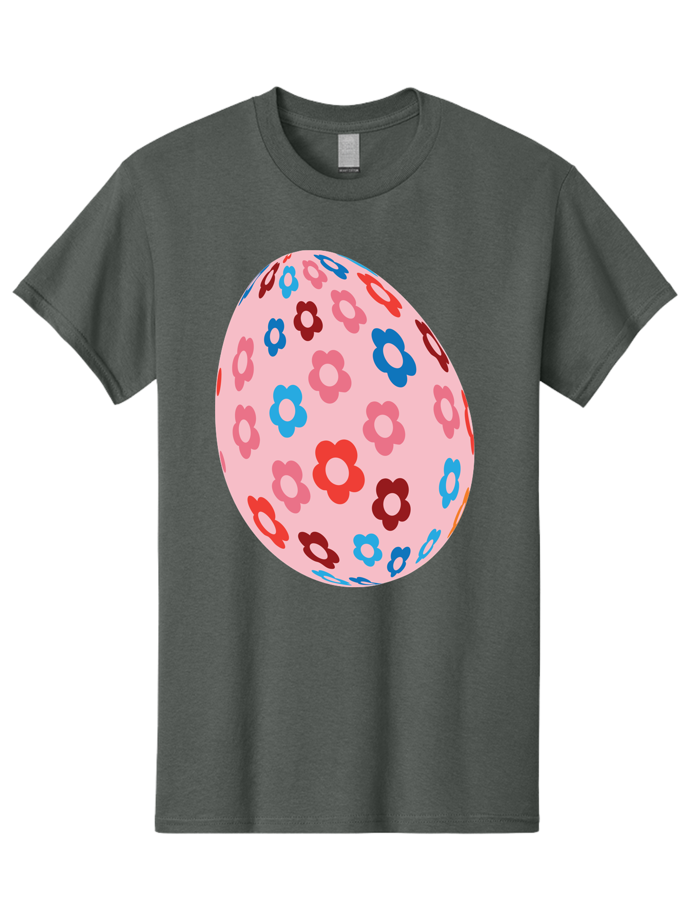Floral-Egg-2 Men'S Graphic Tee, 100% Cotton, Comfortable Casual Summer Wear, Machine Washable, Easter Egg, Floral Pattern, Pink Background, Red Flowers, Blue Flowers, Colorful Design, Spring Theme, Easter Decoration, Digital Illustration, Aac730