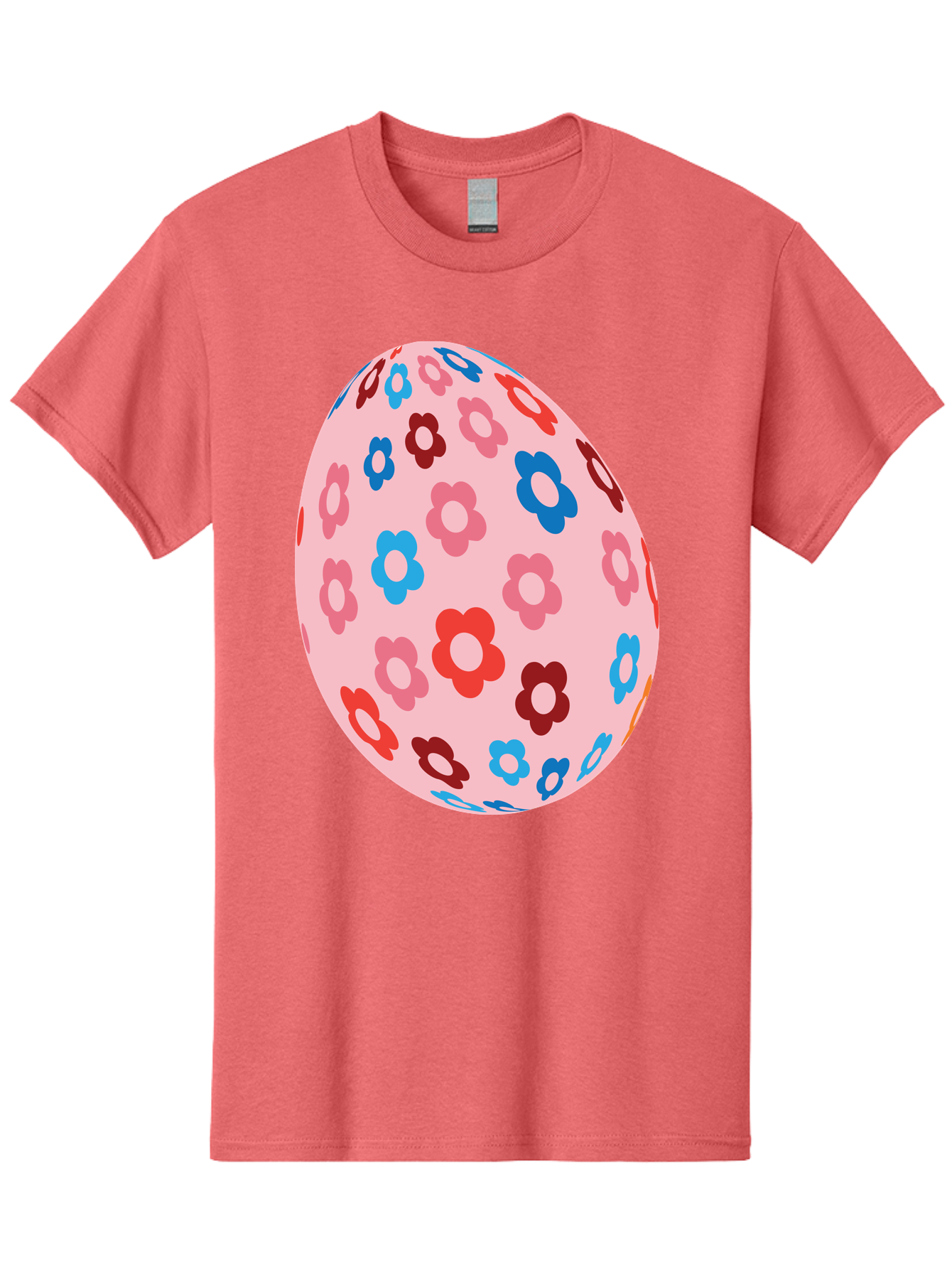 Floral-Egg-2 Men'S Graphic Tee, 100% Cotton, Comfortable Casual Summer Wear, Machine Washable, Easter Egg, Floral Pattern, Pink Background, Red Flowers, Blue Flowers, Colorful Design, Spring Theme, Easter Decoration, Digital Illustration, Aac730