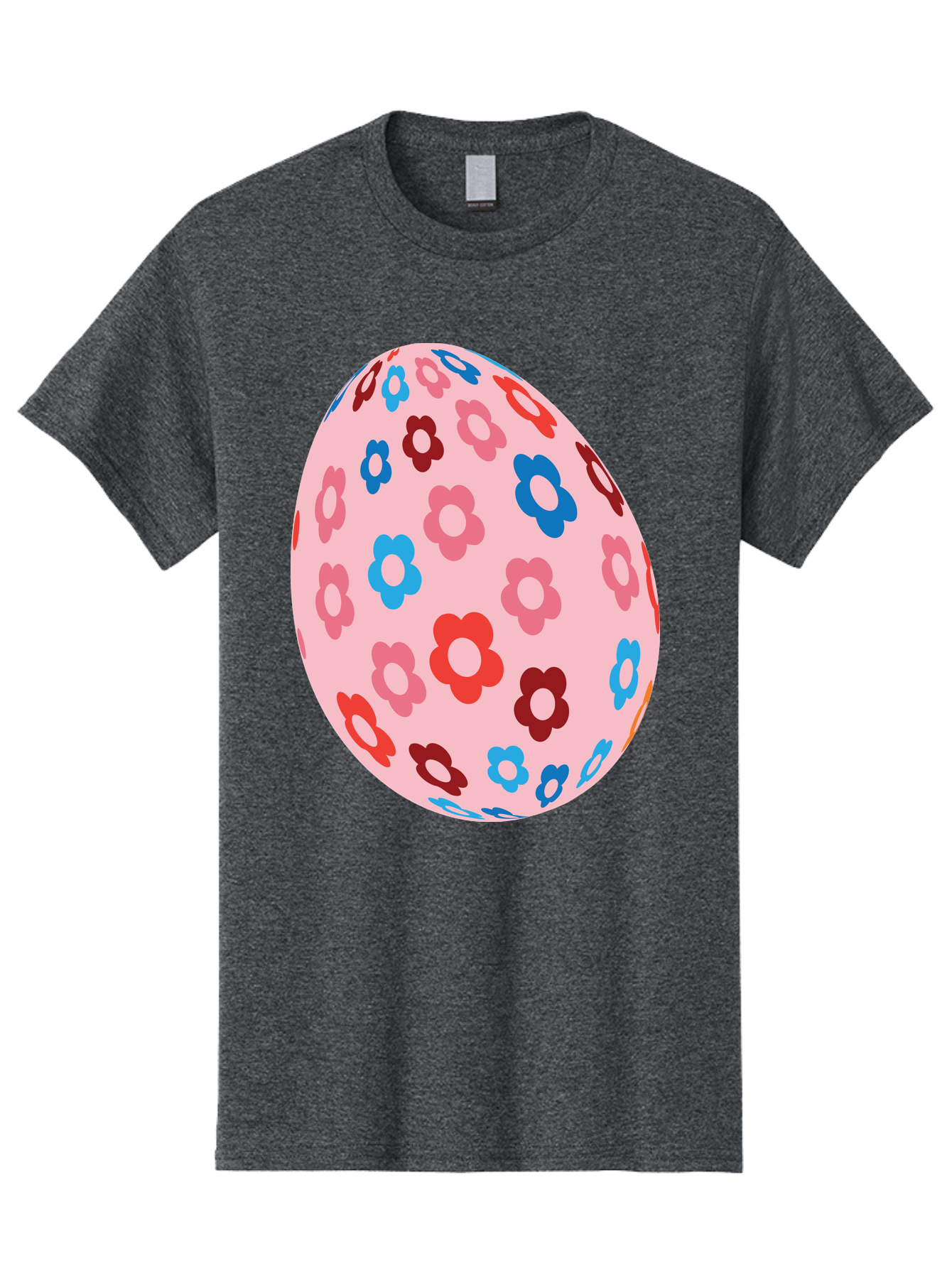 Floral-Egg-2 Men'S Graphic Tee, 100% Cotton, Comfortable Casual Summer Wear, Machine Washable, Easter Egg, Floral Pattern, Pink Background, Red Flowers, Blue Flowers, Colorful Design, Spring Theme, Easter Decoration, Digital Illustration, Aac730