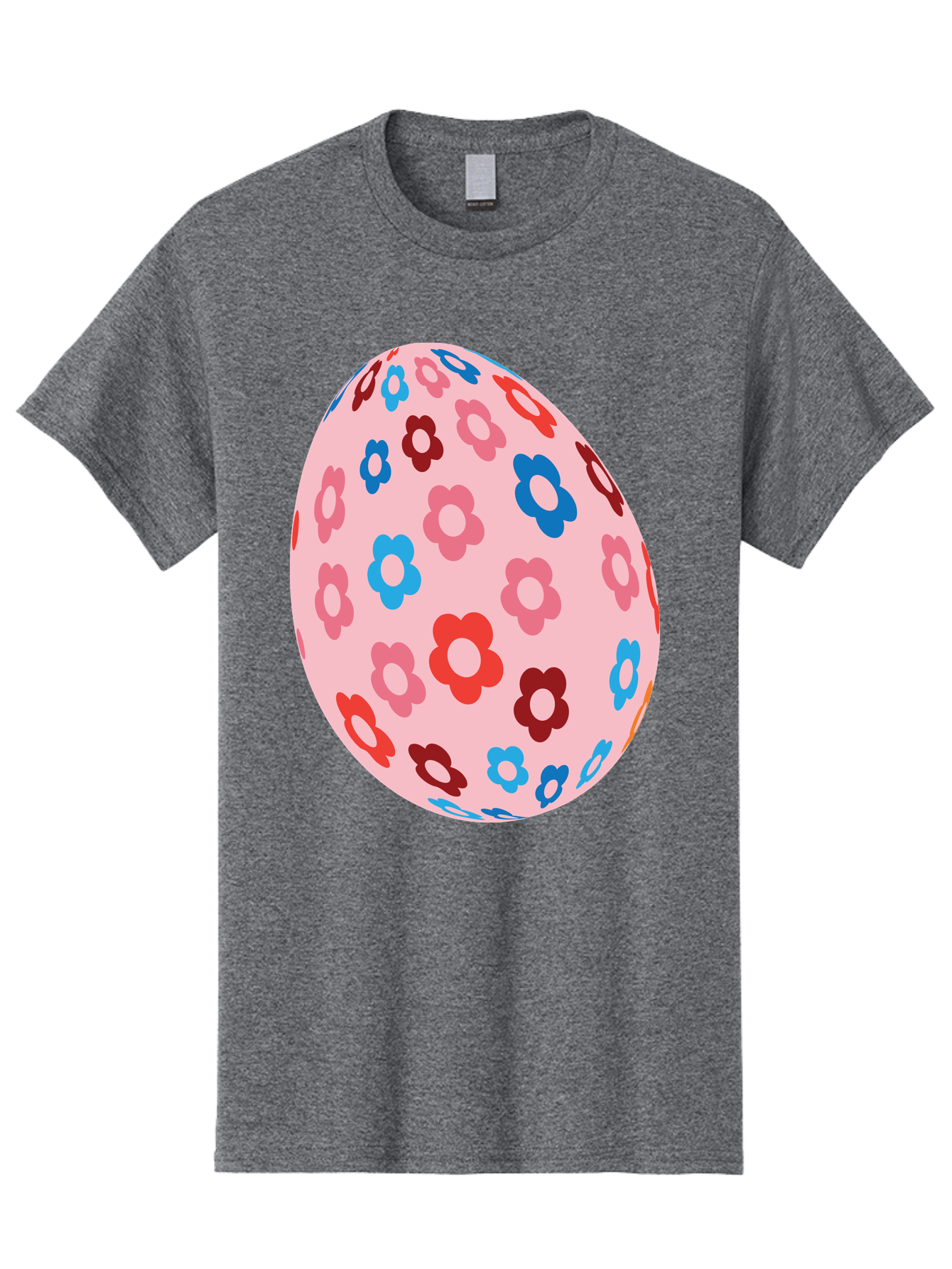 Floral-Egg-2 Men'S Graphic Tee, 100% Cotton, Comfortable Casual Summer Wear, Machine Washable, Easter Egg, Floral Pattern, Pink Background, Red Flowers, Blue Flowers, Colorful Design, Spring Theme, Easter Decoration, Digital Illustration, Aac730