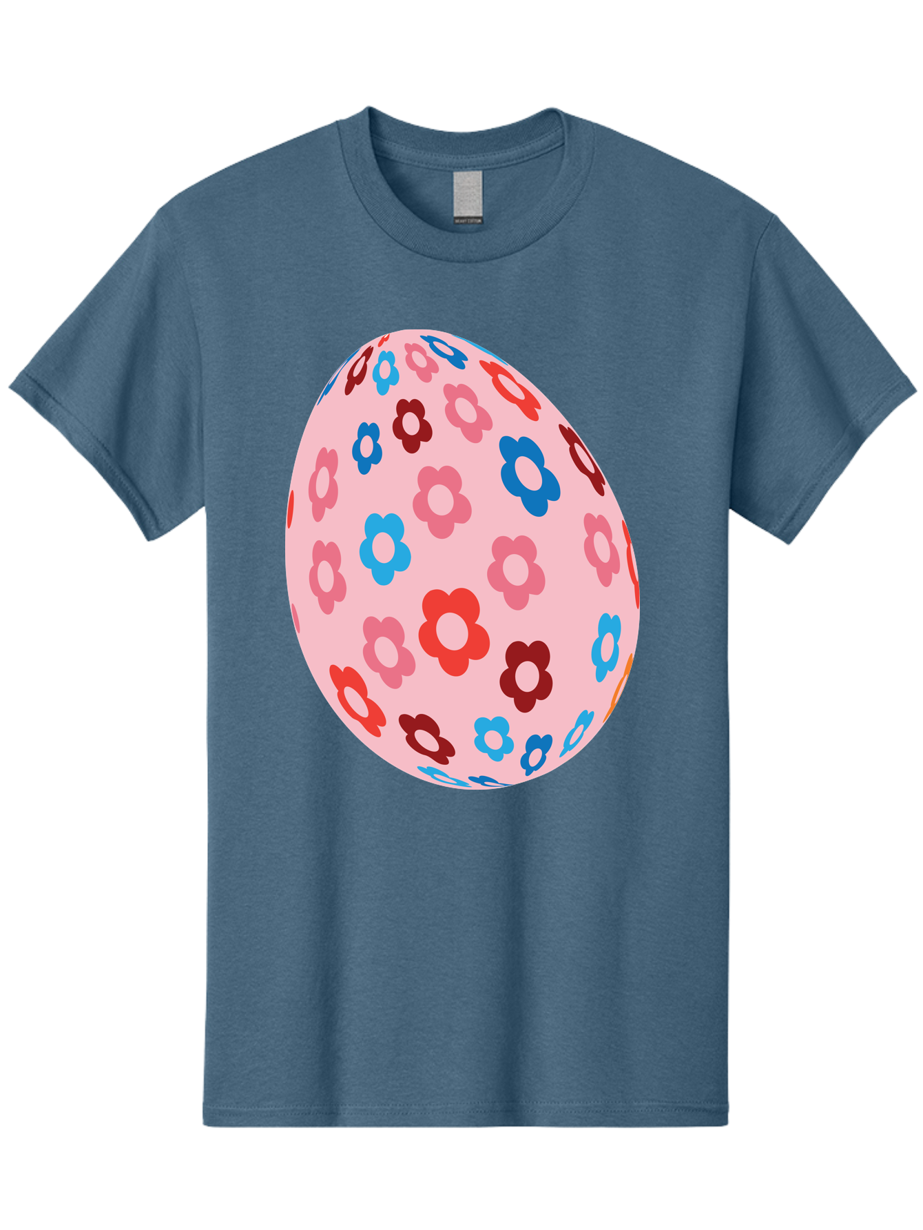 Floral-Egg-2 Men'S Graphic Tee, 100% Cotton, Comfortable Casual Summer Wear, Machine Washable, Easter Egg, Floral Pattern, Pink Background, Red Flowers, Blue Flowers, Colorful Design, Spring Theme, Easter Decoration, Digital Illustration, Aac730
