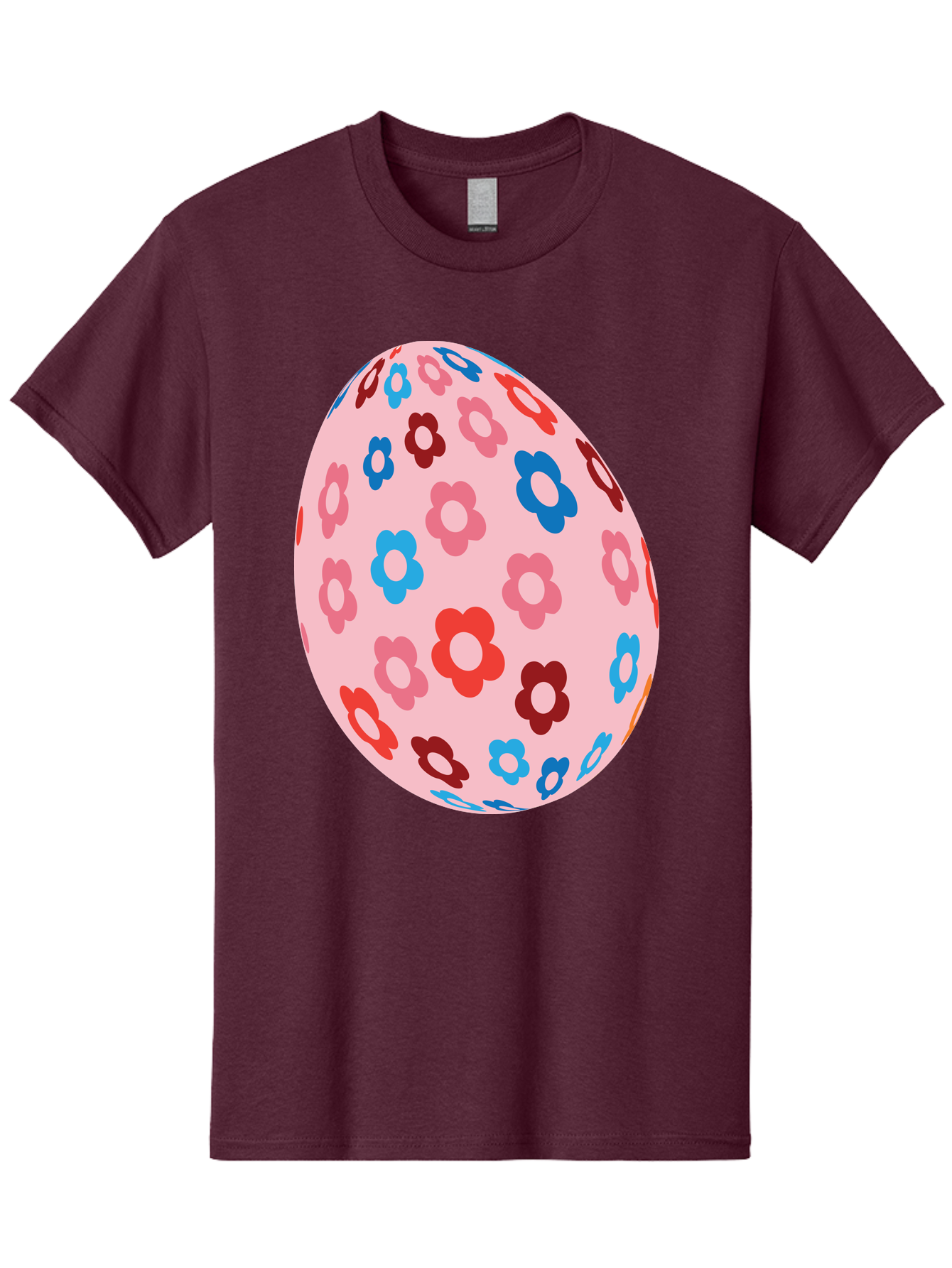 Floral-Egg-2 Men'S Graphic Tee, 100% Cotton, Comfortable Casual Summer Wear, Machine Washable, Easter Egg, Floral Pattern, Pink Background, Red Flowers, Blue Flowers, Colorful Design, Spring Theme, Easter Decoration, Digital Illustration, Aac730