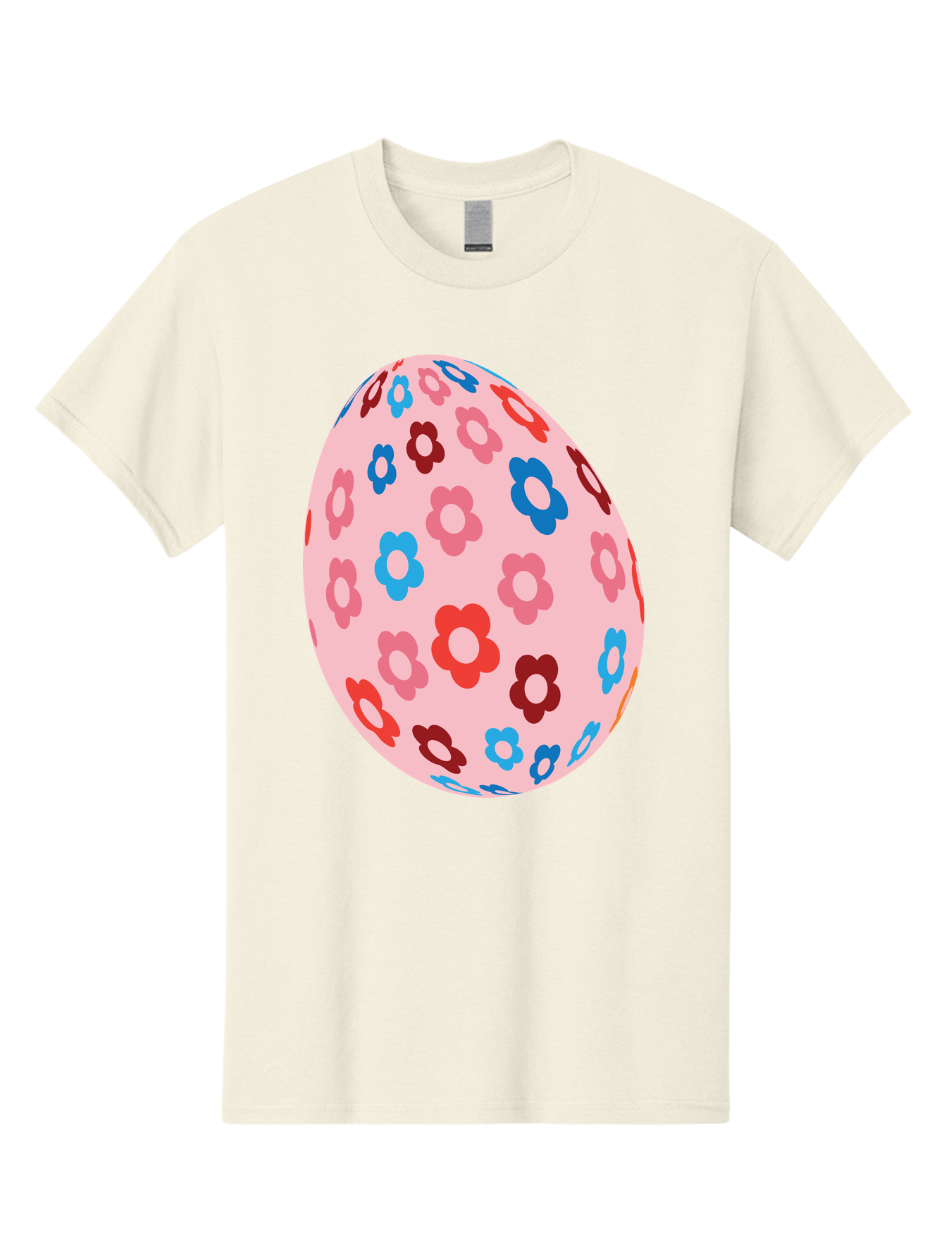 Floral-Egg-2 Men'S Graphic Tee, 100% Cotton, Comfortable Casual Summer Wear, Machine Washable, Easter Egg, Floral Pattern, Pink Background, Red Flowers, Blue Flowers, Colorful Design, Spring Theme, Easter Decoration, Digital Illustration, Aac730