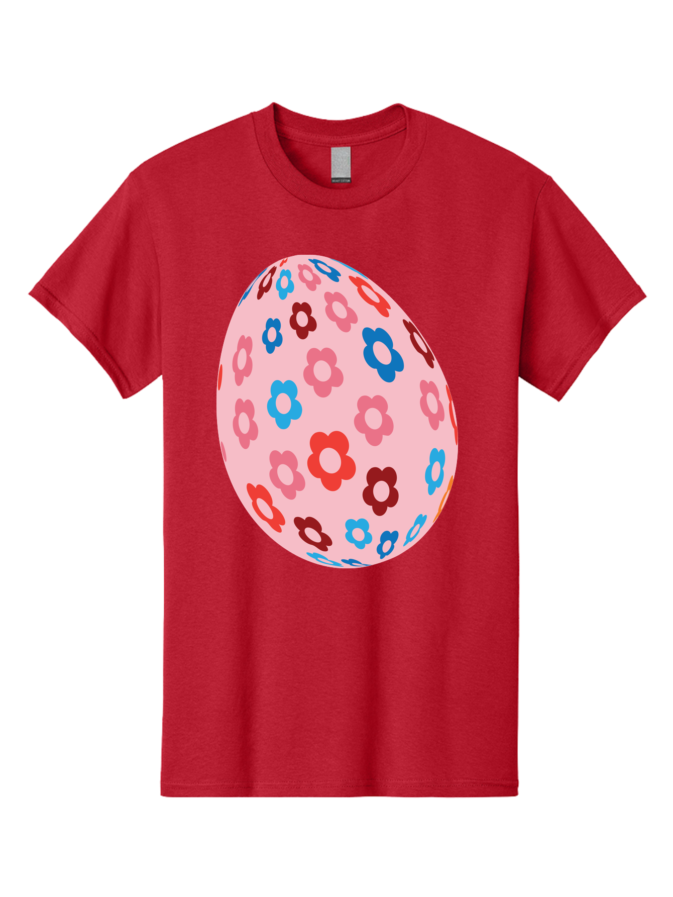 Floral-Egg-2 Men'S Graphic Tee, 100% Cotton, Comfortable Casual Summer Wear, Machine Washable, Easter Egg, Floral Pattern, Pink Background, Red Flowers, Blue Flowers, Colorful Design, Spring Theme, Easter Decoration, Digital Illustration, Aac730