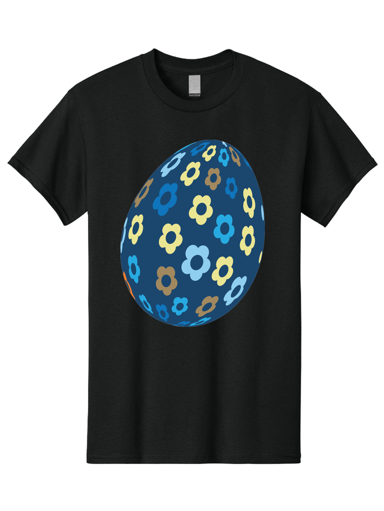 Floral-Egg-3 Men'S Graphic Tee, 100% Cotton, Comfortable Casual Summer Wear, Machine Washable, Easter Egg, Floral Pattern, Pastel Colors, Blue Egg, Yellow Flowers, Brown Flowers, Light Blue Flowers, Spring Theme, Easter Decoration Aac731