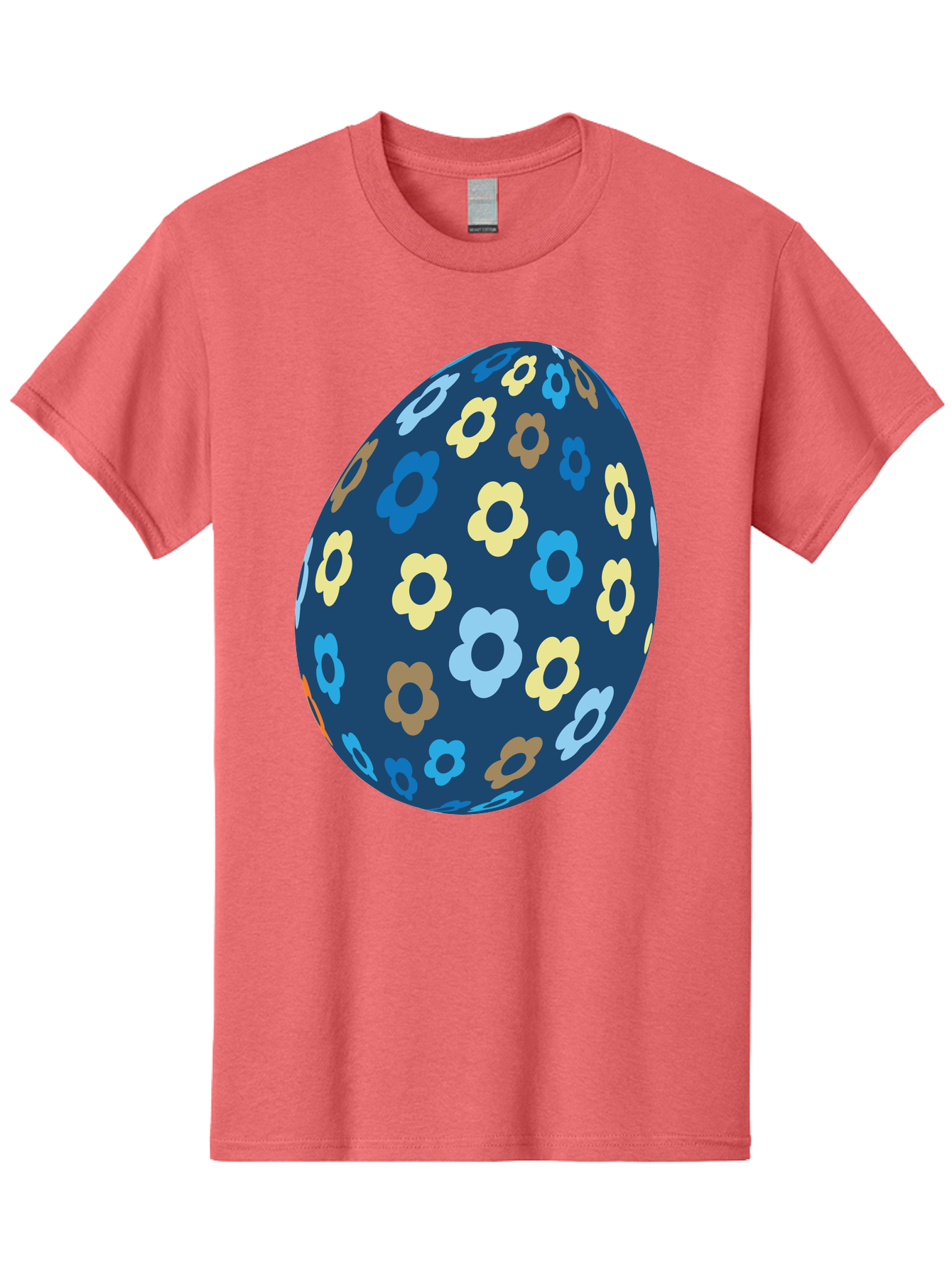 Floral-Egg-3 Men'S Graphic Tee, 100% Cotton, Comfortable Casual Summer Wear, Machine Washable, Easter Egg, Floral Pattern, Pastel Colors, Blue Egg, Yellow Flowers, Brown Flowers, Light Blue Flowers, Spring Theme, Easter Decoration Aac731