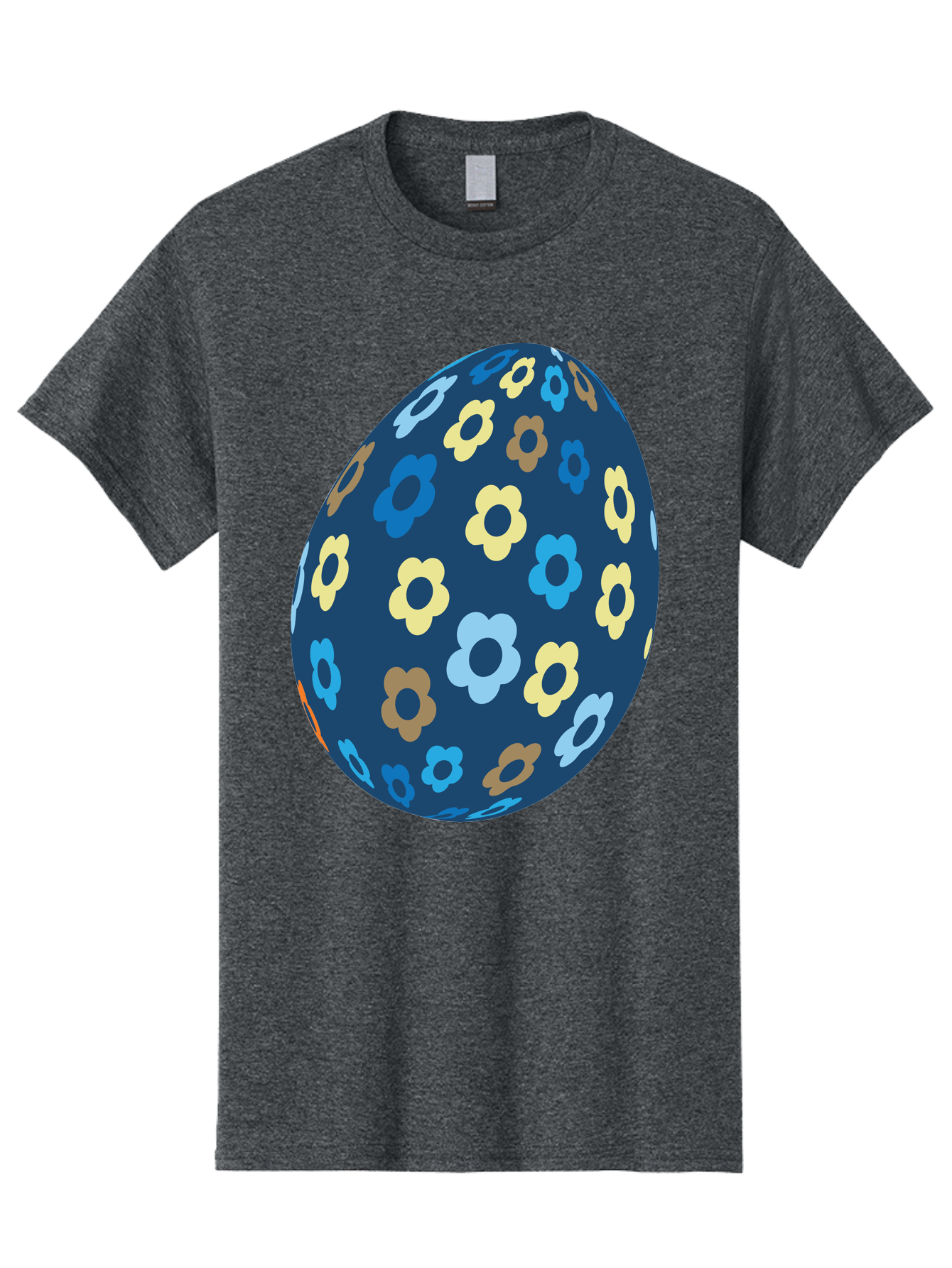 Floral-Egg-3 Men'S Graphic Tee, 100% Cotton, Comfortable Casual Summer Wear, Machine Washable, Easter Egg, Floral Pattern, Pastel Colors, Blue Egg, Yellow Flowers, Brown Flowers, Light Blue Flowers, Spring Theme, Easter Decoration Aac731