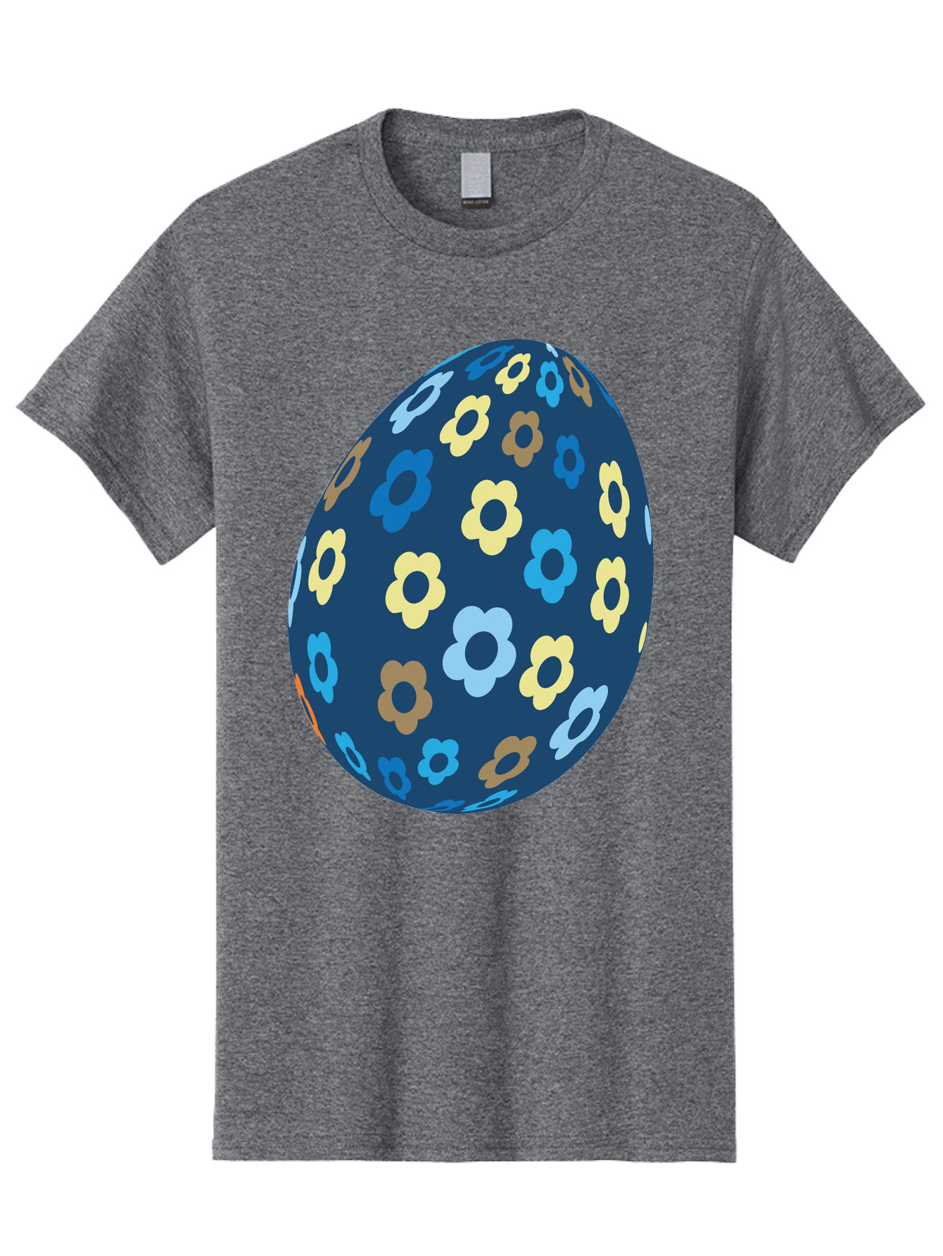 Floral-Egg-3 Men'S Graphic Tee, 100% Cotton, Comfortable Casual Summer Wear, Machine Washable, Easter Egg, Floral Pattern, Pastel Colors, Blue Egg, Yellow Flowers, Brown Flowers, Light Blue Flowers, Spring Theme, Easter Decoration Aac731