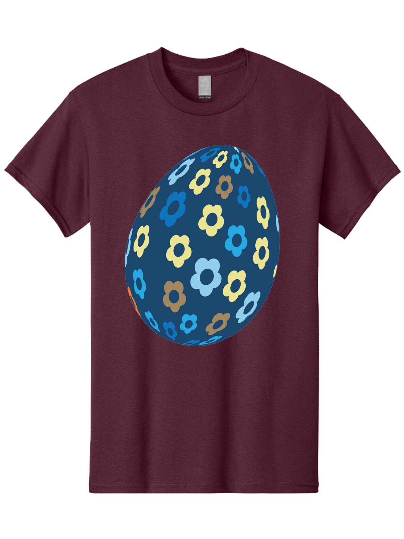 Floral-Egg-3 Men'S Graphic Tee, 100% Cotton, Comfortable Casual Summer Wear, Machine Washable, Easter Egg, Floral Pattern, Pastel Colors, Blue Egg, Yellow Flowers, Brown Flowers, Light Blue Flowers, Spring Theme, Easter Decoration Aac731