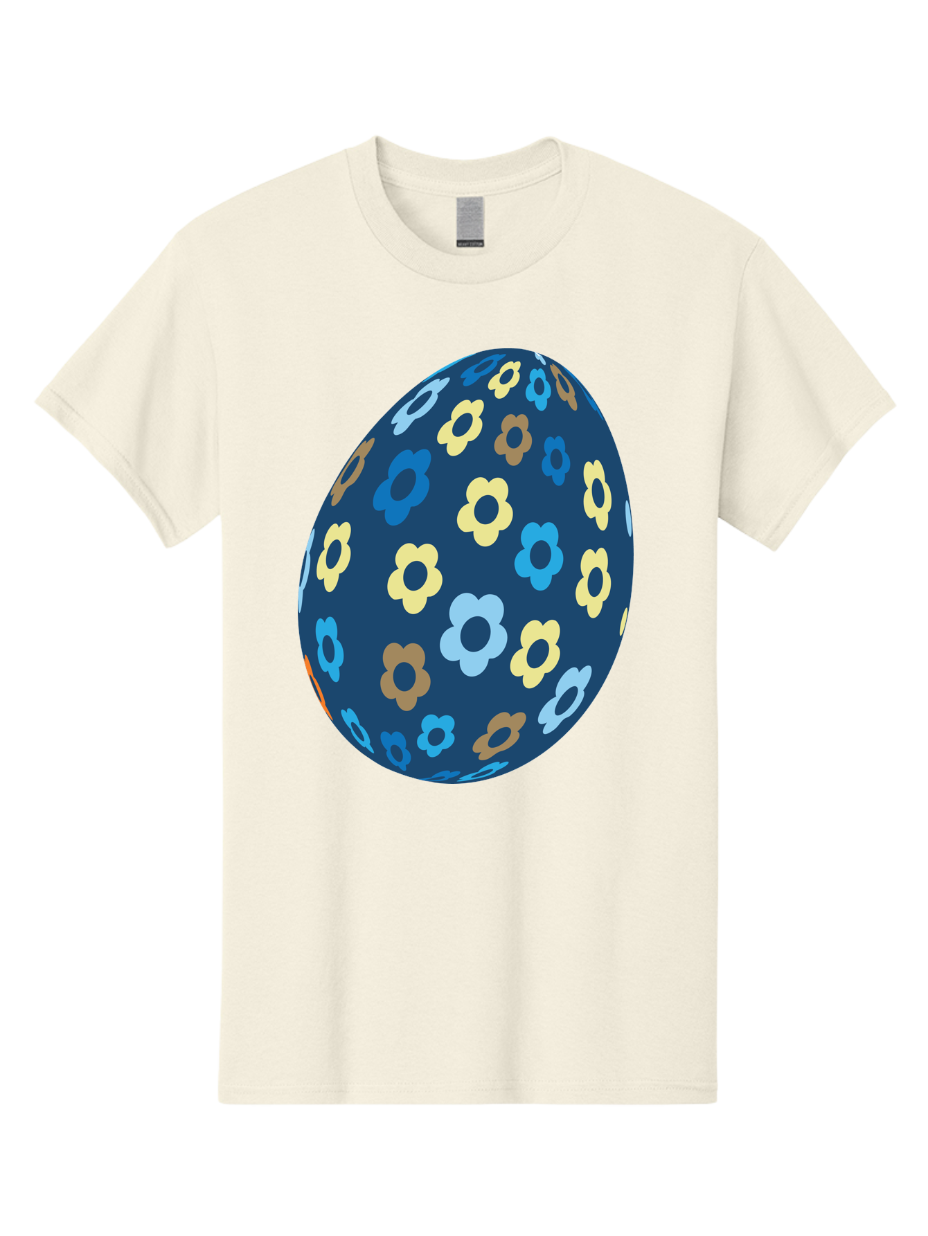 Floral-Egg-3 Men'S Graphic Tee, 100% Cotton, Comfortable Casual Summer Wear, Machine Washable, Easter Egg, Floral Pattern, Pastel Colors, Blue Egg, Yellow Flowers, Brown Flowers, Light Blue Flowers, Spring Theme, Easter Decoration Aac731