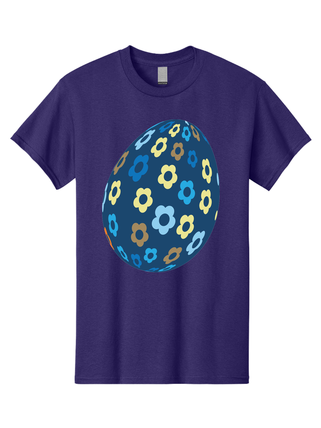 Floral-Egg-3 Men'S Graphic Tee, 100% Cotton, Comfortable Casual Summer Wear, Machine Washable, Easter Egg, Floral Pattern, Pastel Colors, Blue Egg, Yellow Flowers, Brown Flowers, Light Blue Flowers, Spring Theme, Easter Decoration Aac731