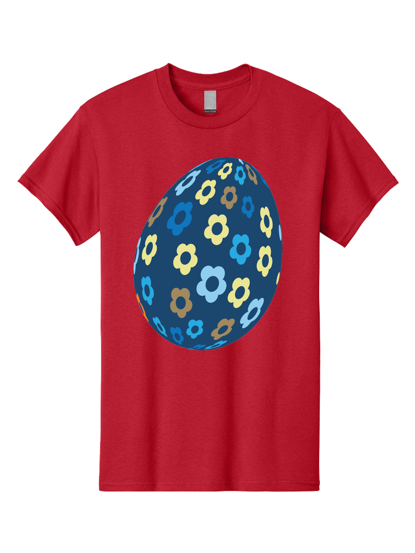 Floral-Egg-3 Men'S Graphic Tee, 100% Cotton, Comfortable Casual Summer Wear, Machine Washable, Easter Egg, Floral Pattern, Pastel Colors, Blue Egg, Yellow Flowers, Brown Flowers, Light Blue Flowers, Spring Theme, Easter Decoration Aac731