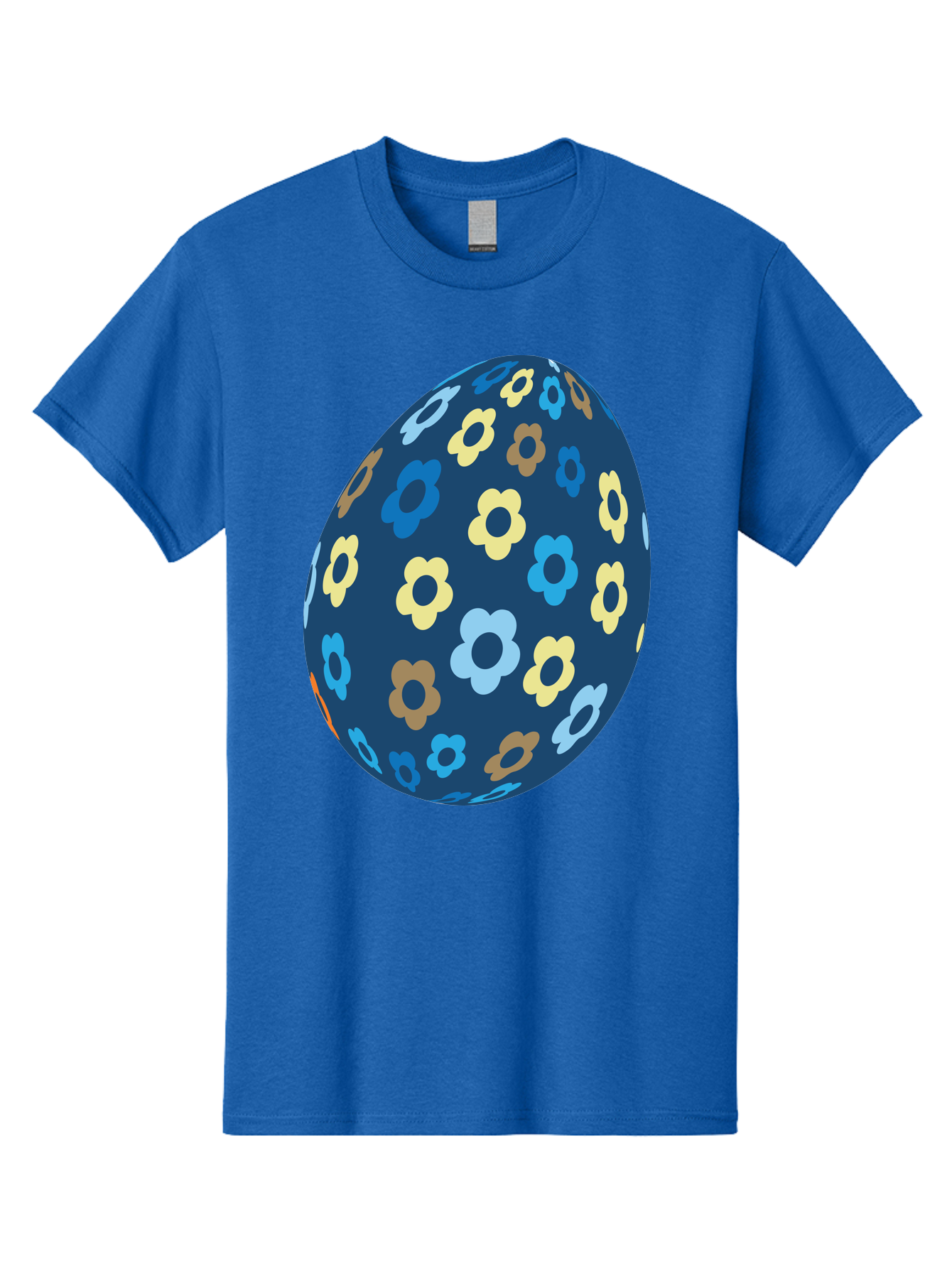 Floral-Egg-3 Men'S Graphic Tee, 100% Cotton, Comfortable Casual Summer Wear, Machine Washable, Easter Egg, Floral Pattern, Pastel Colors, Blue Egg, Yellow Flowers, Brown Flowers, Light Blue Flowers, Spring Theme, Easter Decoration Aac731