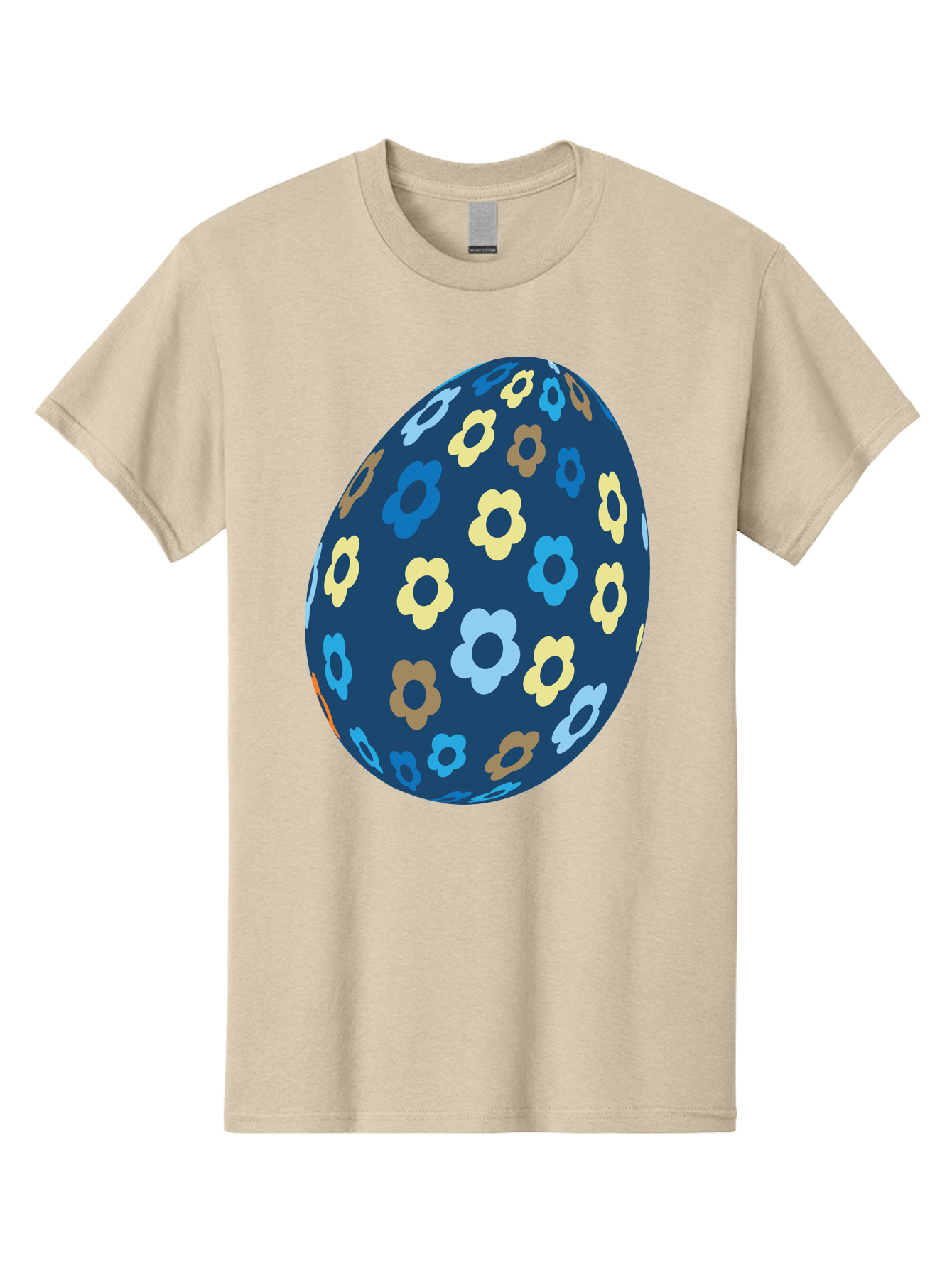 Floral-Egg-3 Men'S Graphic Tee, 100% Cotton, Comfortable Casual Summer Wear, Machine Washable, Easter Egg, Floral Pattern, Pastel Colors, Blue Egg, Yellow Flowers, Brown Flowers, Light Blue Flowers, Spring Theme, Easter Decoration Aac731