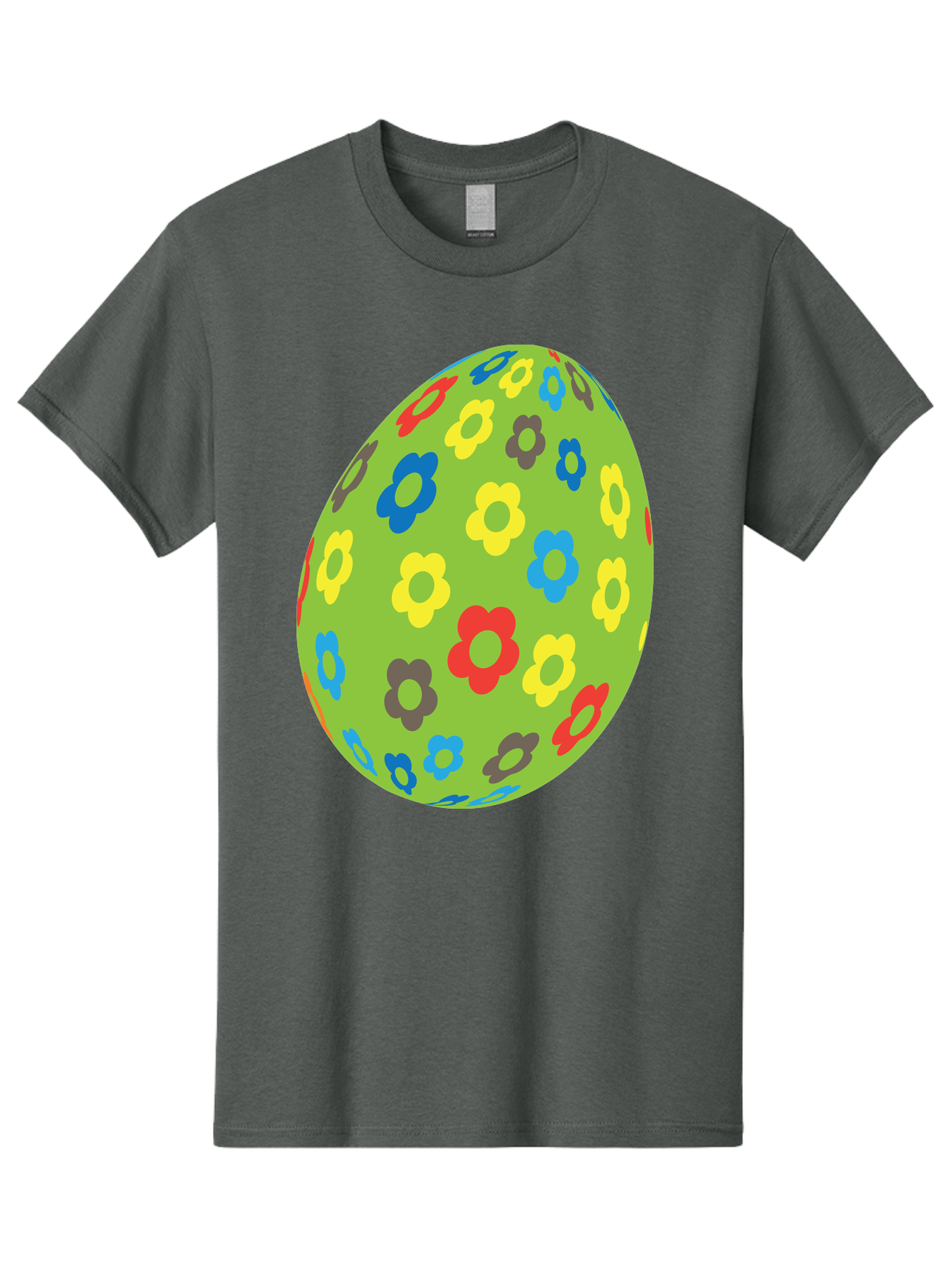 Floral-Egg Men'S Graphic Tee, 100% Cotton, Comfortable Casual Summer Wear, Machine Washable, Decorated Egg, Floral Pattern, Colorful Flowers, Easter Egg Decoration, Spring Theme, Festive Design, Cartoon Style, Red, Blue, Yellow, Purple Flowers Aac732