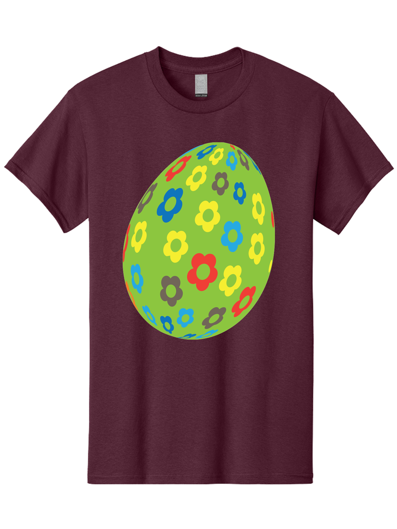 Floral-Egg Men'S Graphic Tee, 100% Cotton, Comfortable Casual Summer Wear, Machine Washable, Decorated Egg, Floral Pattern, Colorful Flowers, Easter Egg Decoration, Spring Theme, Festive Design, Cartoon Style, Red, Blue, Yellow, Purple Flowers Aac732