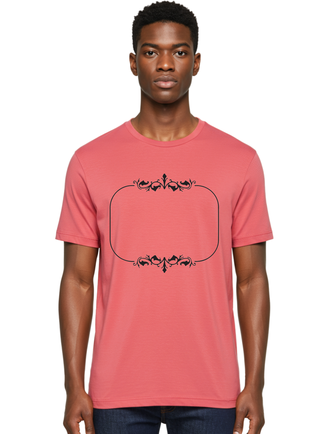 Floral-Frame Men'S Graphic Tee, 100% Cotton, Comfortable Casual Summer Wear, Machine Washable, Floral Design, Vintage Frame, Ornate Patterns, Elegant Border, Classic Decor, Decorative Elements, Stylish Graphics, Ornamental Details Aac733