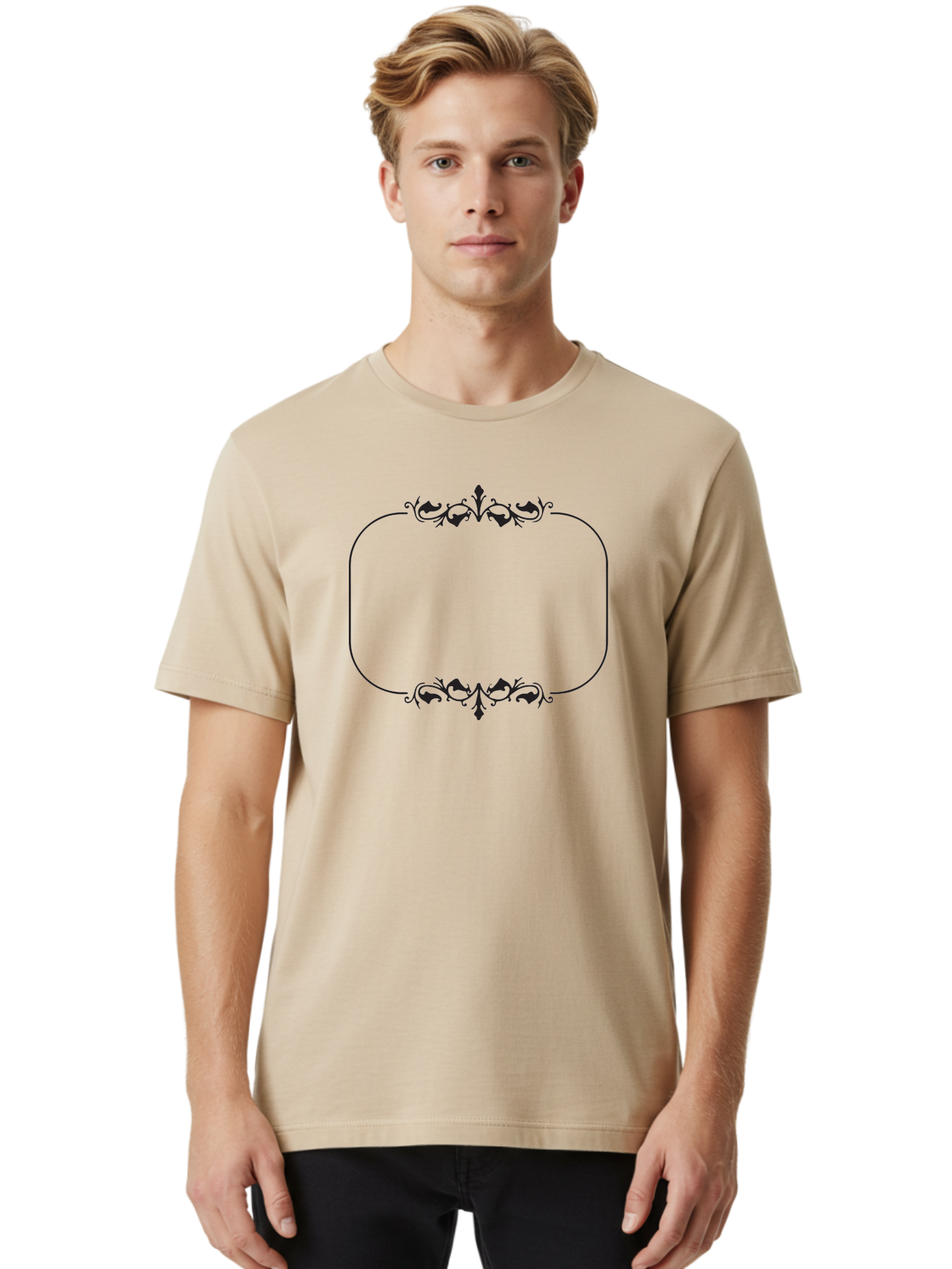 Floral-Frame Men'S Graphic Tee, 100% Cotton, Comfortable Casual Summer Wear, Machine Washable, Floral Design, Vintage Frame, Ornate Patterns, Elegant Border, Classic Decor, Decorative Elements, Stylish Graphics, Ornamental Details Aac733