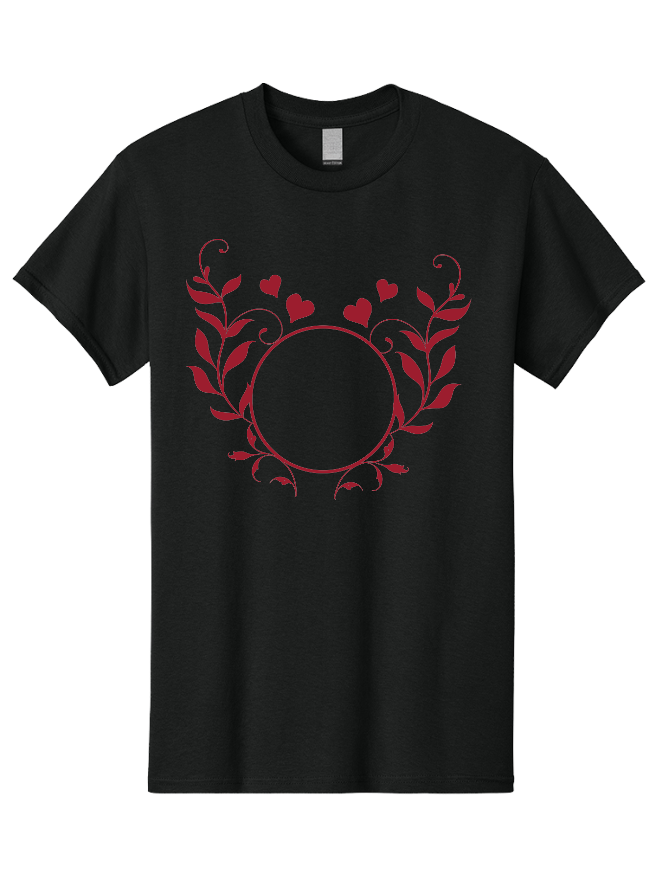 Floral-Heart-Design Men'S Graphic Tee, 100% Cotton, Comfortable Casual Summer Wear, Machine Washable, Floral Frame, Heart Decoration, Circular Border, Leafy Design, Red Hearts, Romantic Theme, Elegant Frame, Valentine'S Day Decor Aac734