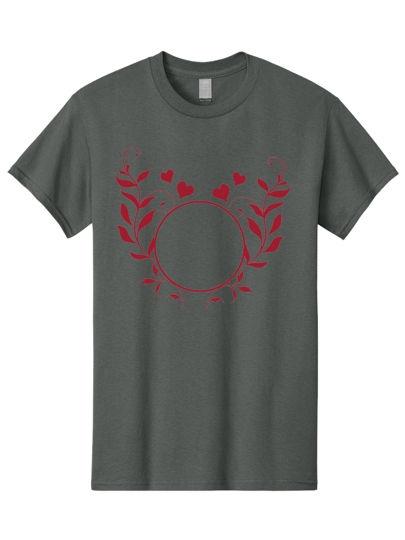 Floral-Heart-Design Men'S Graphic Tee, 100% Cotton, Comfortable Casual Summer Wear, Machine Washable, Floral Frame, Heart Decoration, Circular Border, Leafy Design, Red Hearts, Romantic Theme, Elegant Frame, Valentine'S Day Decor Aac734