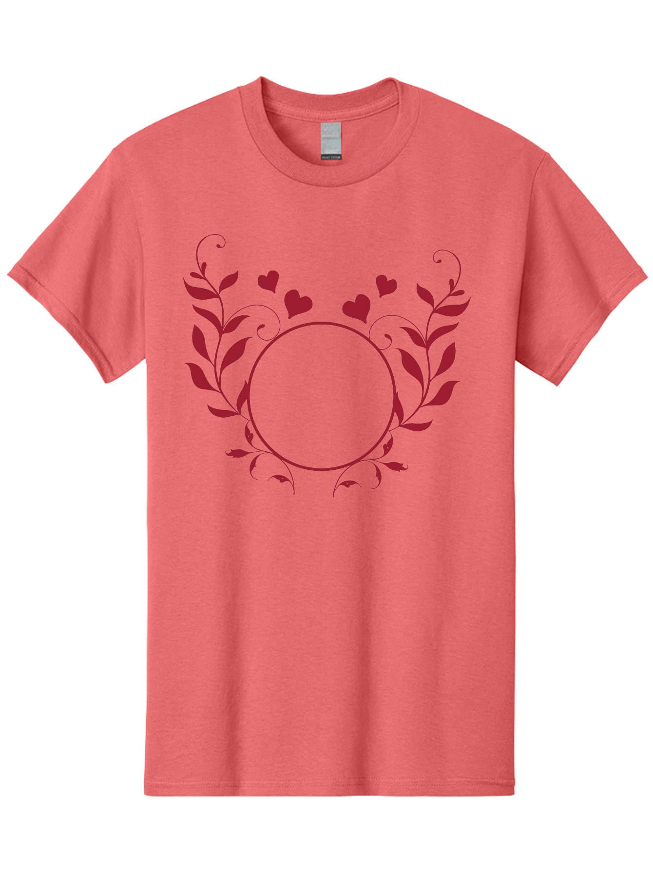 Floral-Heart-Design Men'S Graphic Tee, 100% Cotton, Comfortable Casual Summer Wear, Machine Washable, Floral Frame, Heart Decoration, Circular Border, Leafy Design, Red Hearts, Romantic Theme, Elegant Frame, Valentine'S Day Decor Aac734