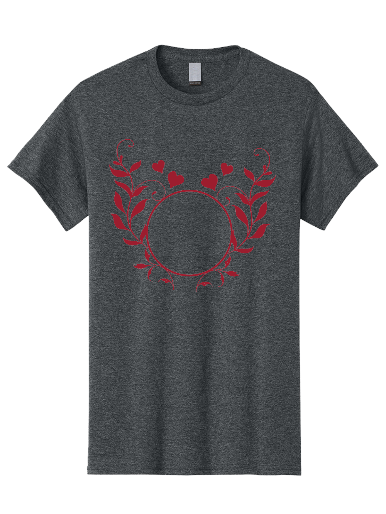 Floral-Heart-Design Men'S Graphic Tee, 100% Cotton, Comfortable Casual Summer Wear, Machine Washable, Floral Frame, Heart Decoration, Circular Border, Leafy Design, Red Hearts, Romantic Theme, Elegant Frame, Valentine'S Day Decor Aac734