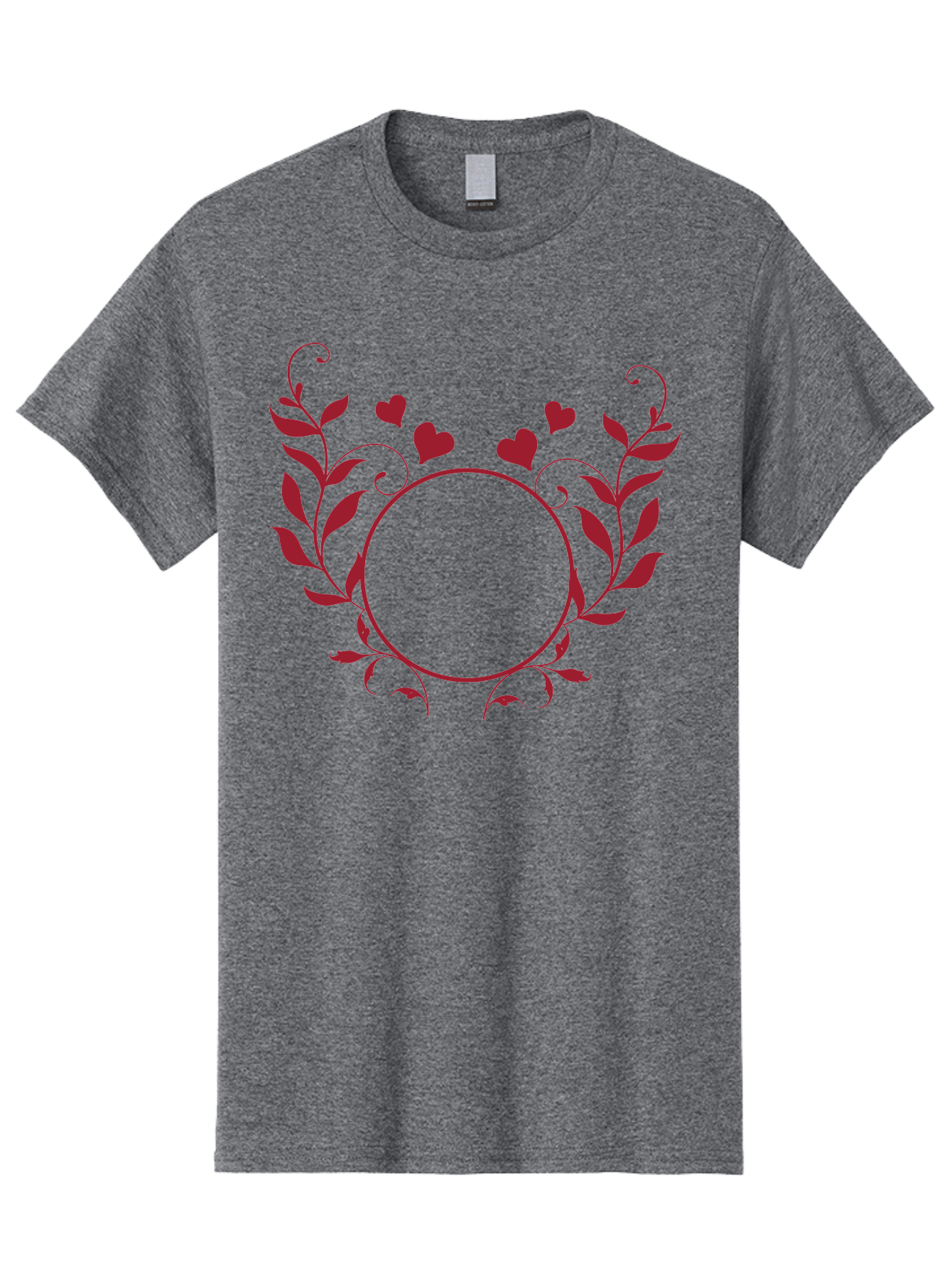 Floral-Heart-Design Men'S Graphic Tee, 100% Cotton, Comfortable Casual Summer Wear, Machine Washable, Floral Frame, Heart Decoration, Circular Border, Leafy Design, Red Hearts, Romantic Theme, Elegant Frame, Valentine'S Day Decor Aac734