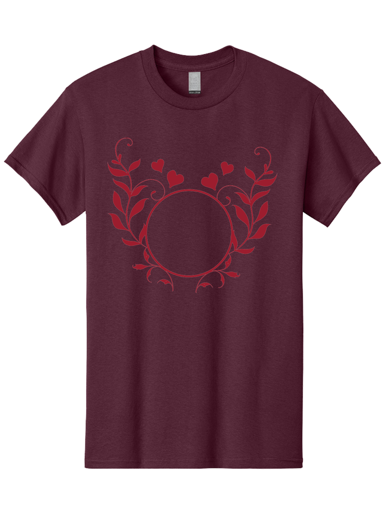Floral-Heart-Design Men'S Graphic Tee, 100% Cotton, Comfortable Casual Summer Wear, Machine Washable, Floral Frame, Heart Decoration, Circular Border, Leafy Design, Red Hearts, Romantic Theme, Elegant Frame, Valentine'S Day Decor Aac734