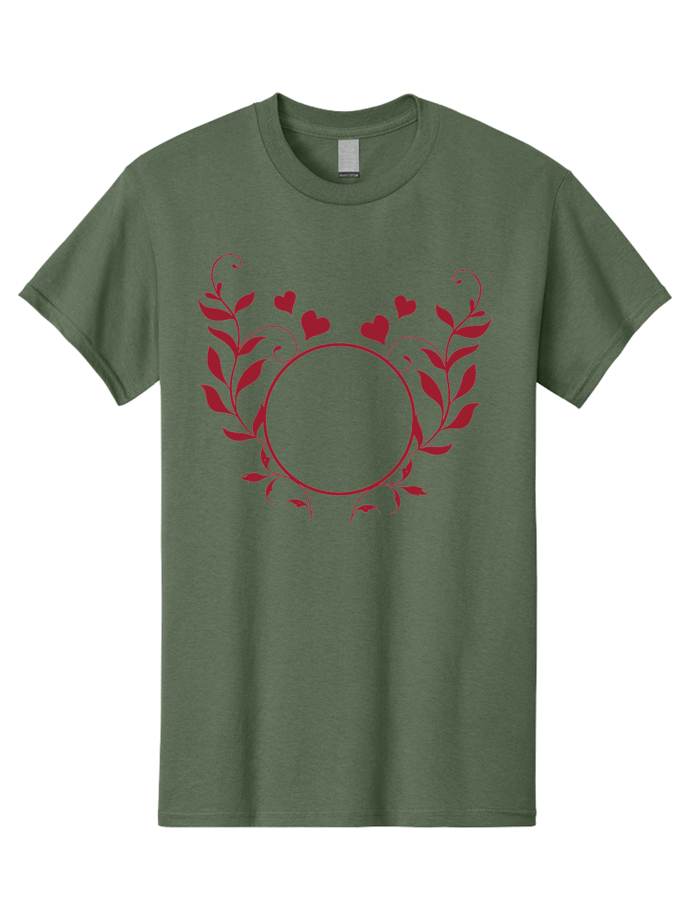 Floral-Heart-Design Men'S Graphic Tee, 100% Cotton, Comfortable Casual Summer Wear, Machine Washable, Floral Frame, Heart Decoration, Circular Border, Leafy Design, Red Hearts, Romantic Theme, Elegant Frame, Valentine'S Day Decor Aac734