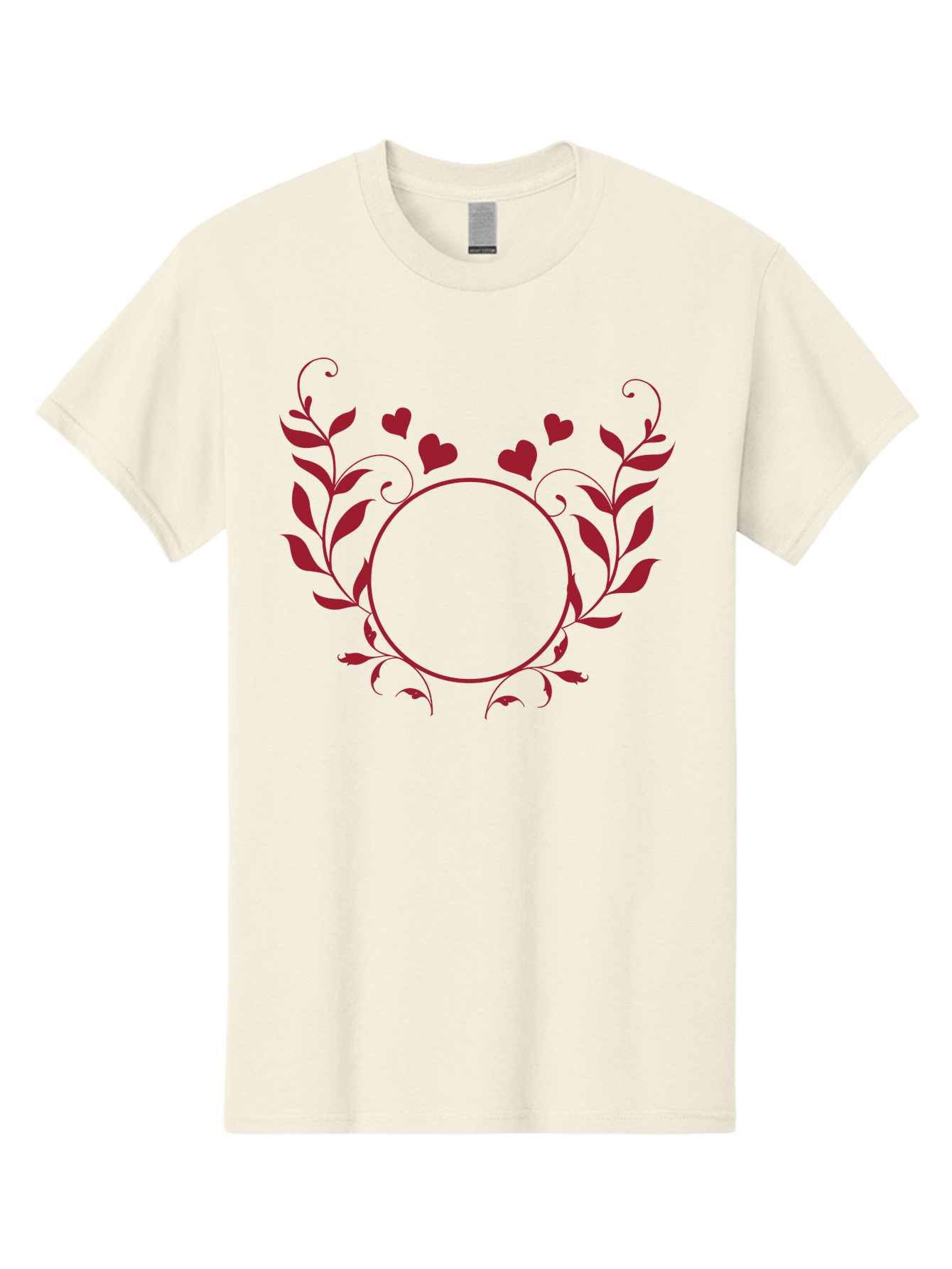 Floral-Heart-Design Men'S Graphic Tee, 100% Cotton, Comfortable Casual Summer Wear, Machine Washable, Floral Frame, Heart Decoration, Circular Border, Leafy Design, Red Hearts, Romantic Theme, Elegant Frame, Valentine'S Day Decor Aac734