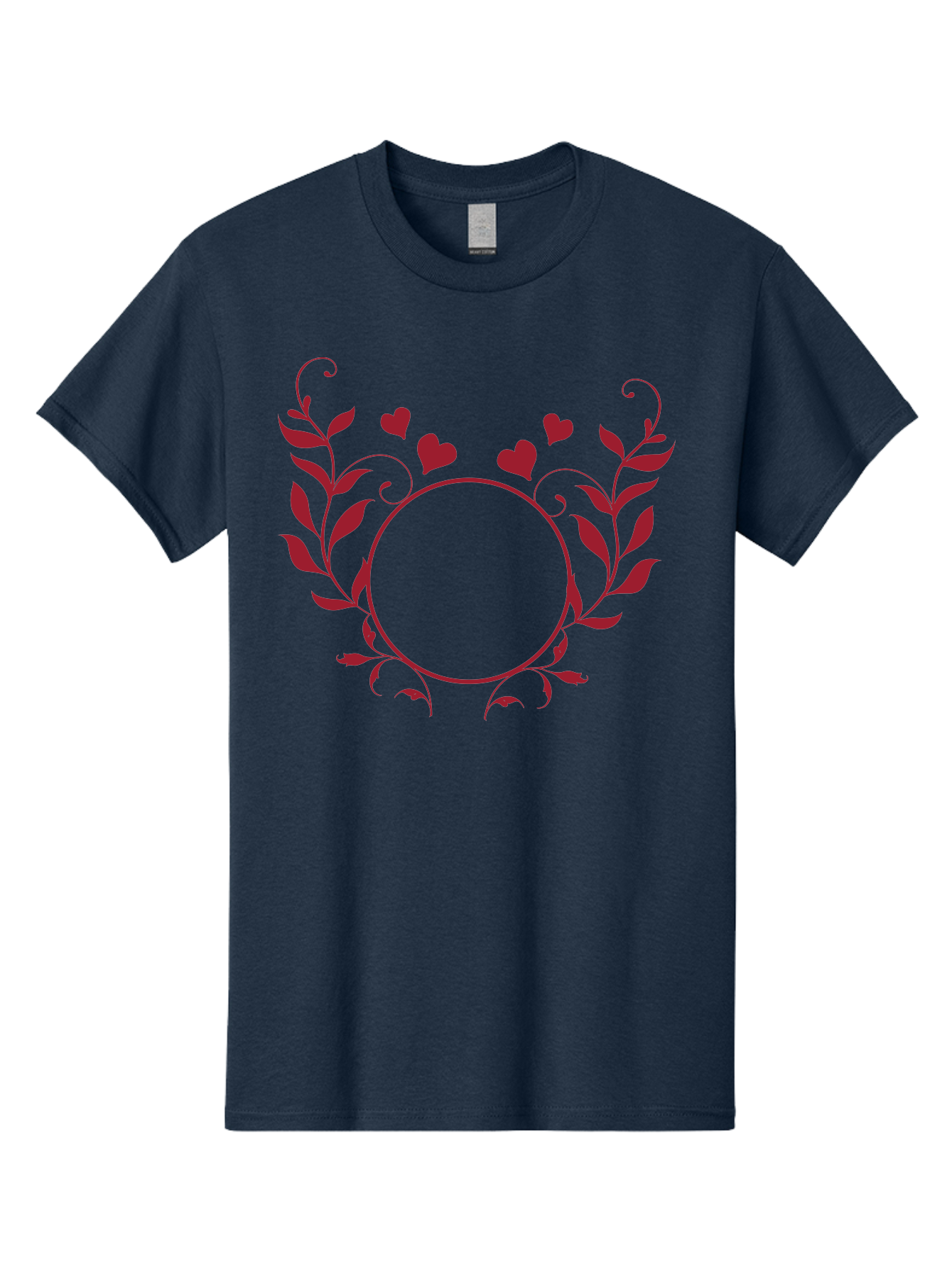 Floral-Heart-Design Men'S Graphic Tee, 100% Cotton, Comfortable Casual Summer Wear, Machine Washable, Floral Frame, Heart Decoration, Circular Border, Leafy Design, Red Hearts, Romantic Theme, Elegant Frame, Valentine'S Day Decor Aac734