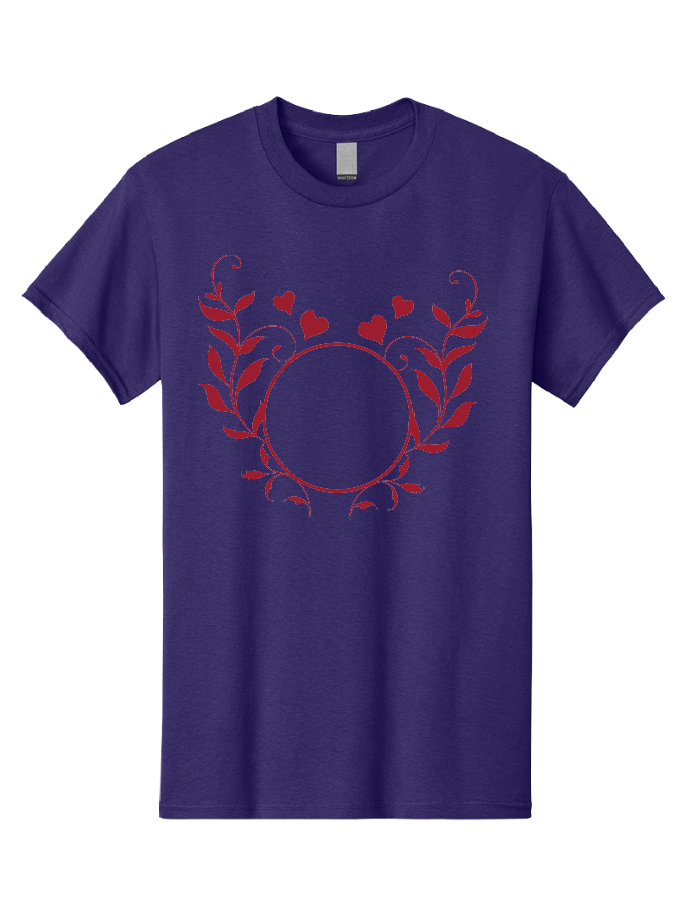 Floral-Heart-Design Men'S Graphic Tee, 100% Cotton, Comfortable Casual Summer Wear, Machine Washable, Floral Frame, Heart Decoration, Circular Border, Leafy Design, Red Hearts, Romantic Theme, Elegant Frame, Valentine'S Day Decor Aac734