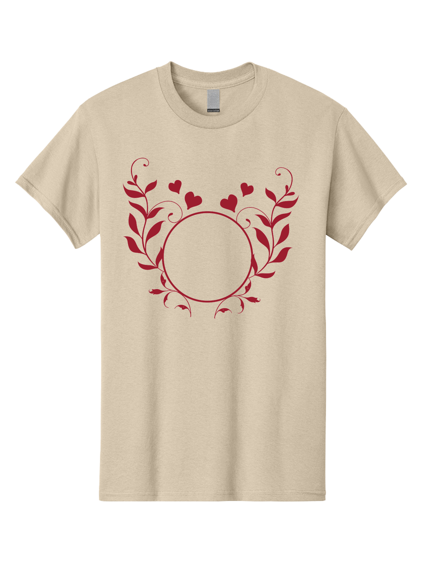 Floral-Heart-Design Men'S Graphic Tee, 100% Cotton, Comfortable Casual Summer Wear, Machine Washable, Floral Frame, Heart Decoration, Circular Border, Leafy Design, Red Hearts, Romantic Theme, Elegant Frame, Valentine'S Day Decor Aac734