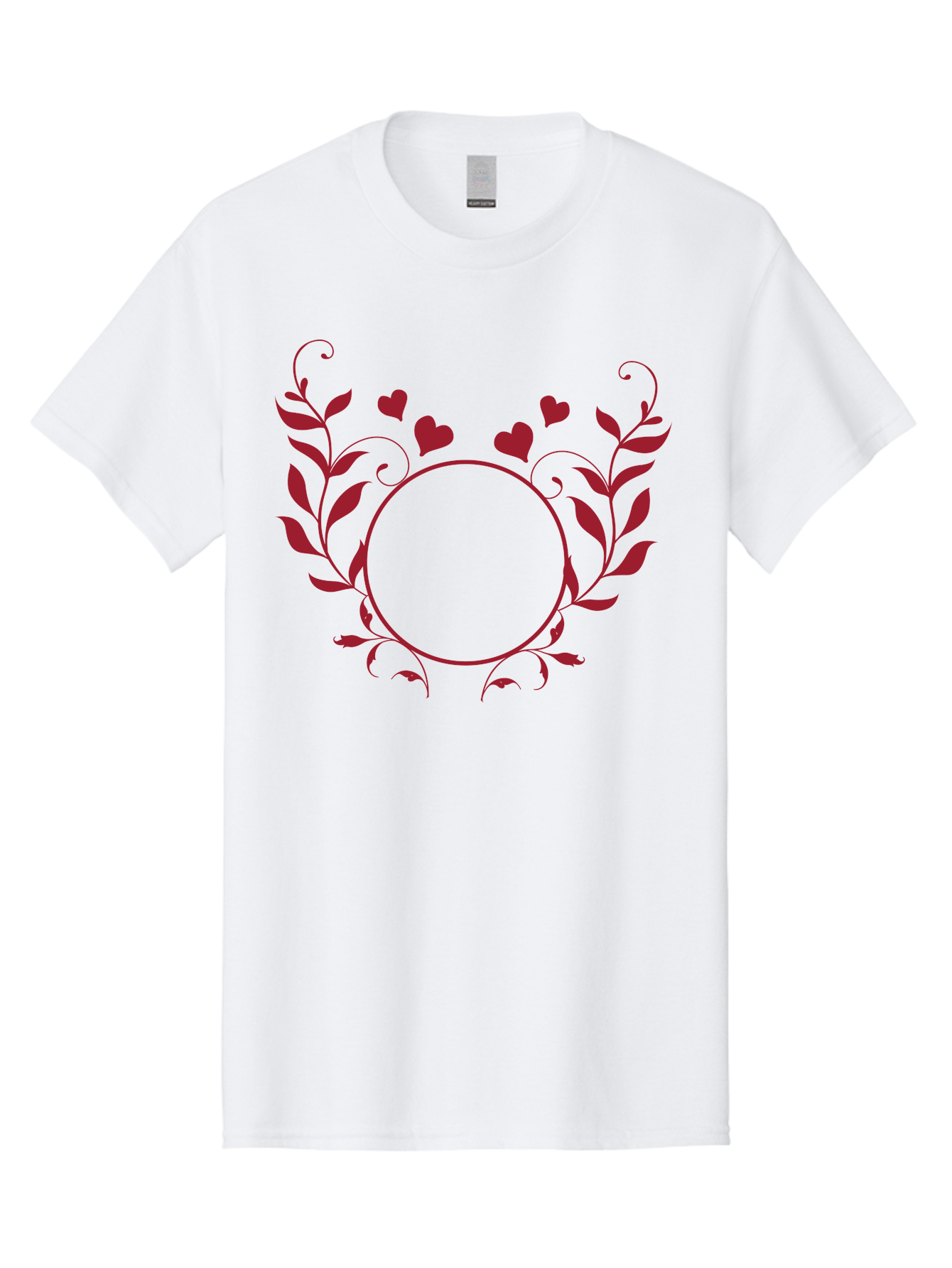 Floral-Heart-Design Men'S Graphic Tee, 100% Cotton, Comfortable Casual Summer Wear, Machine Washable, Floral Frame, Heart Decoration, Circular Border, Leafy Design, Red Hearts, Romantic Theme, Elegant Frame, Valentine'S Day Decor Aac734