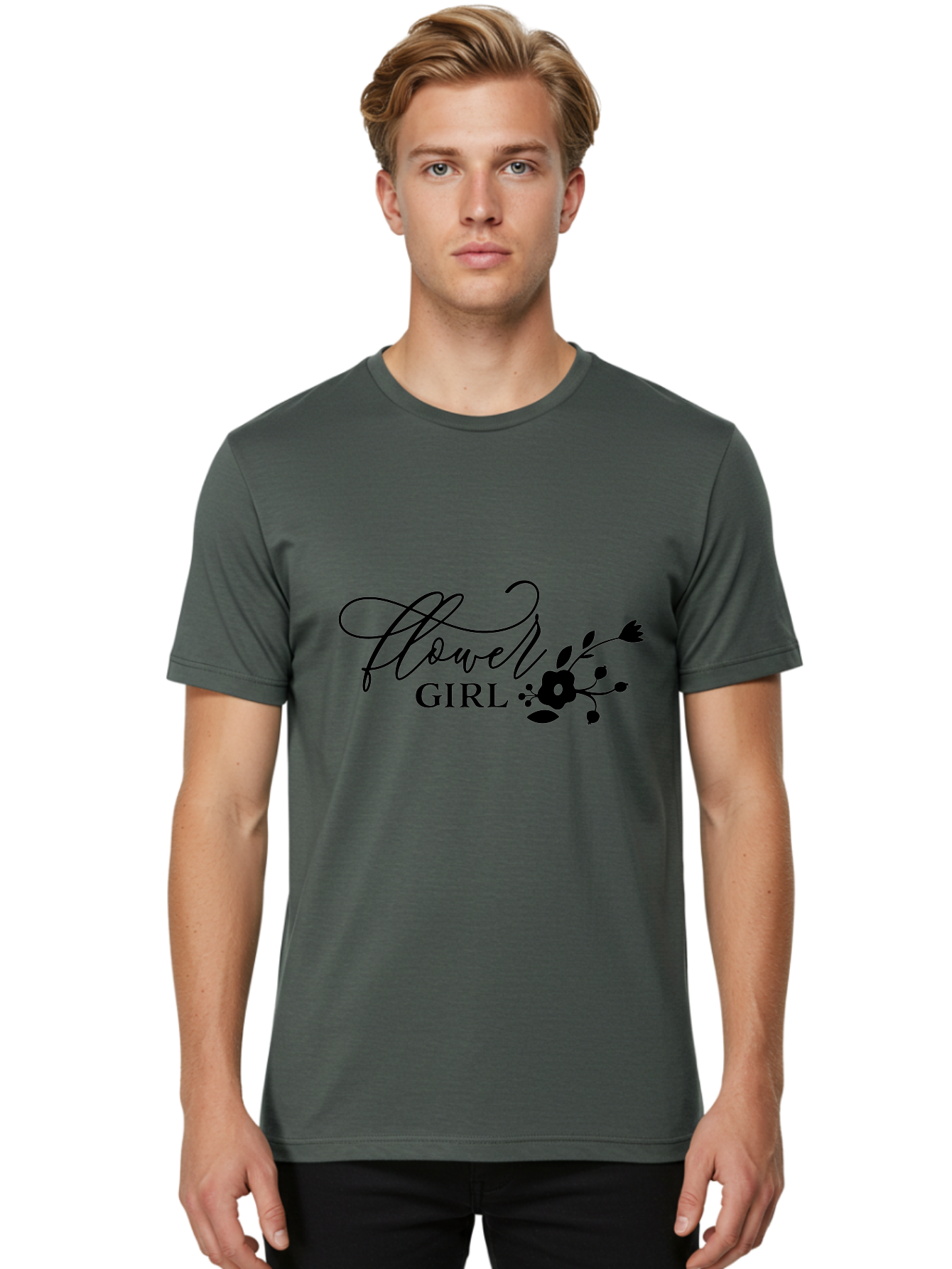 Flower-Girl Men'S Graphic Tee, 100% Cotton, Comfortable Casual Summer Wear, Machine Washable, Flower Girl, Beautiful Floral Designs, Elegance, Cursive Script, Blooming Flowers, Feminine Charm, Delicate Illustrations, Floral Arrangements Aac736