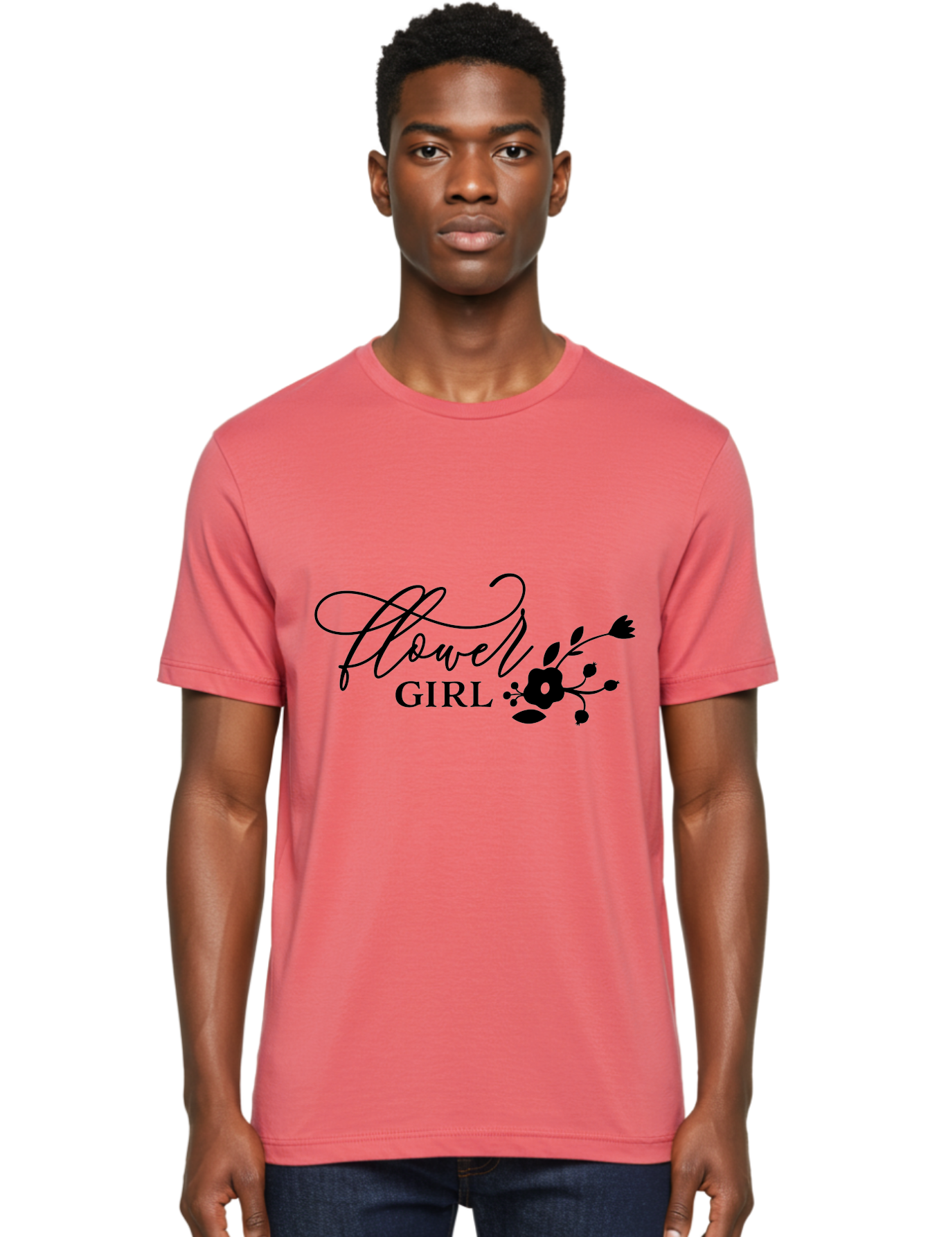 Flower-Girl Men'S Graphic Tee, 100% Cotton, Comfortable Casual Summer Wear, Machine Washable, Flower Girl, Beautiful Floral Designs, Elegance, Cursive Script, Blooming Flowers, Feminine Charm, Delicate Illustrations, Floral Arrangements Aac736
